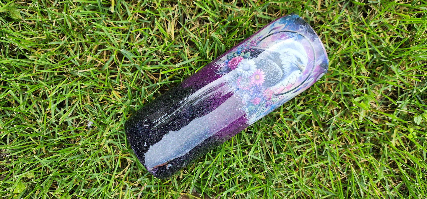 Bear & Eagle Glitter Tumbler: Handmade Epoxy Stainless Steel Cup