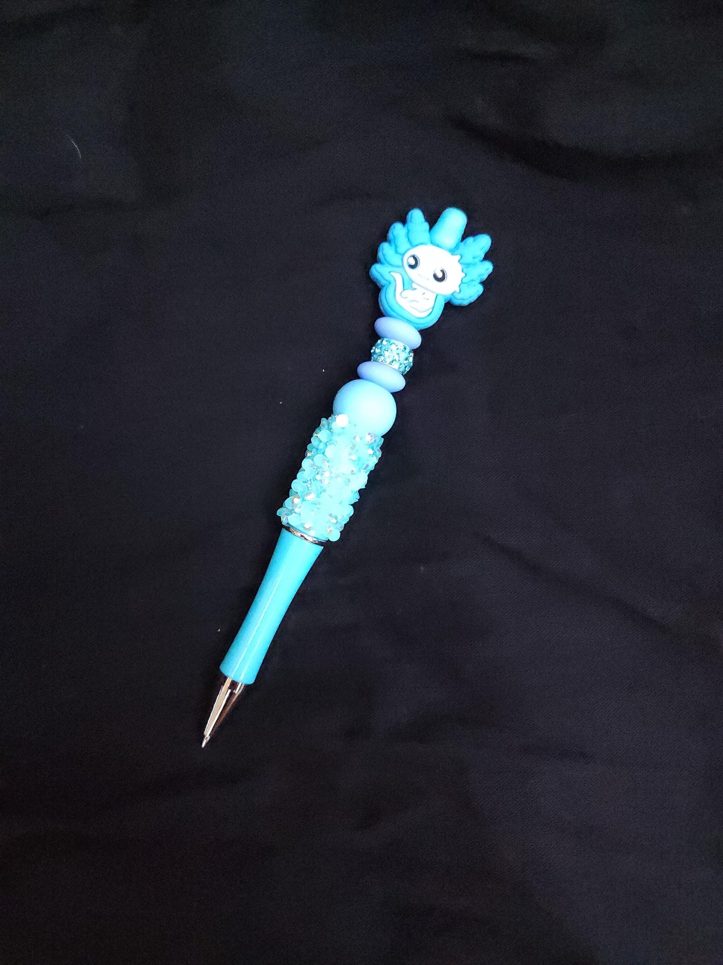 Sparkly Axolotl Beaded Pen: Kawaii School Stationery