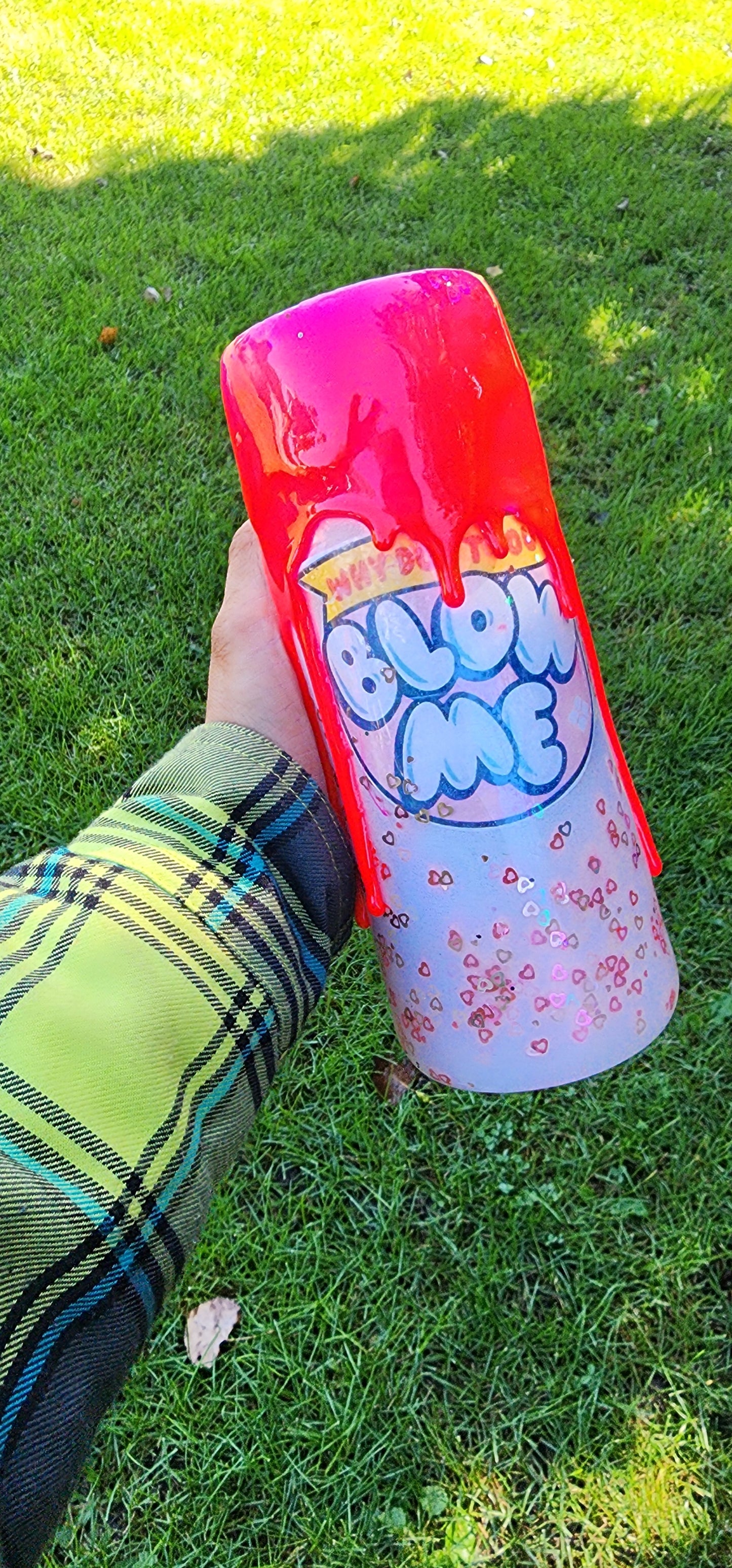 Why Don’t You Blow Me Bubble Gum Wrapper Tumbler | Hot Pink Glitter Drip Epoxy Cup | Funny Adult Humor Tumbler with Straw | Custom Handmade Gift