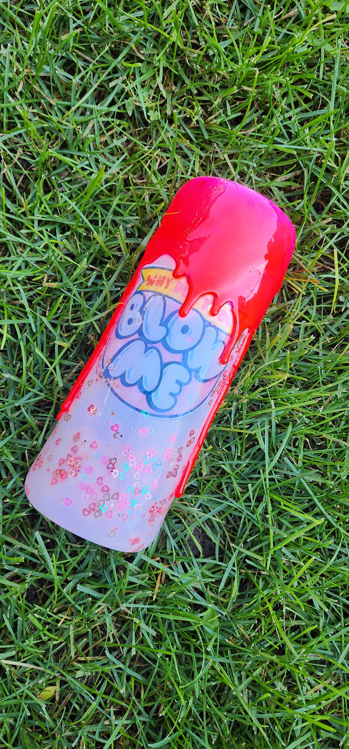 Why Don’t You Blow Me Bubble Gum Wrapper Tumbler | Hot Pink Glitter Drip Epoxy Cup | Funny Adult Humor Tumbler with Straw | Custom Handmade Gift