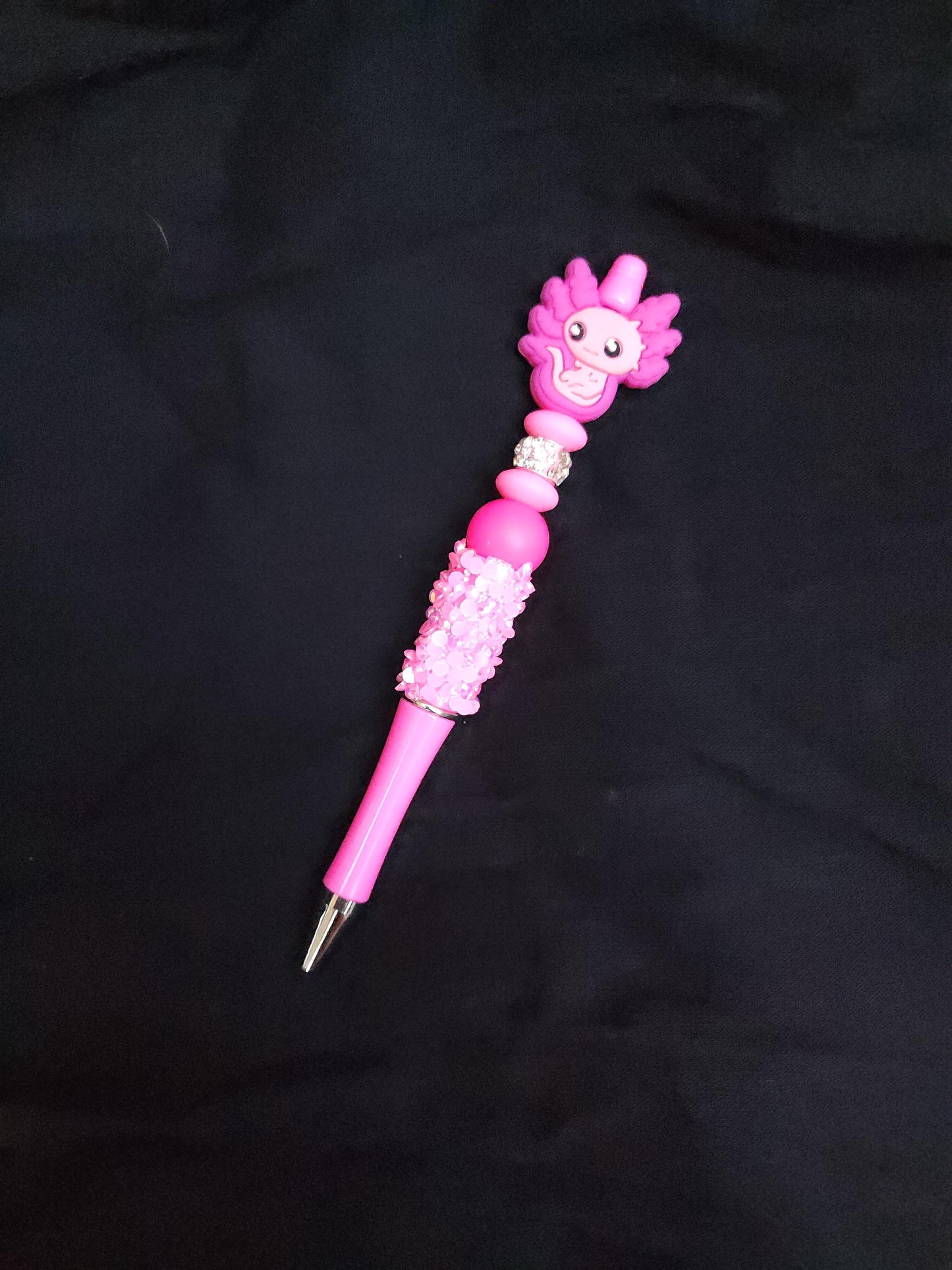 Sparkly Axolotl Beaded Pen: Kawaii School Stationery