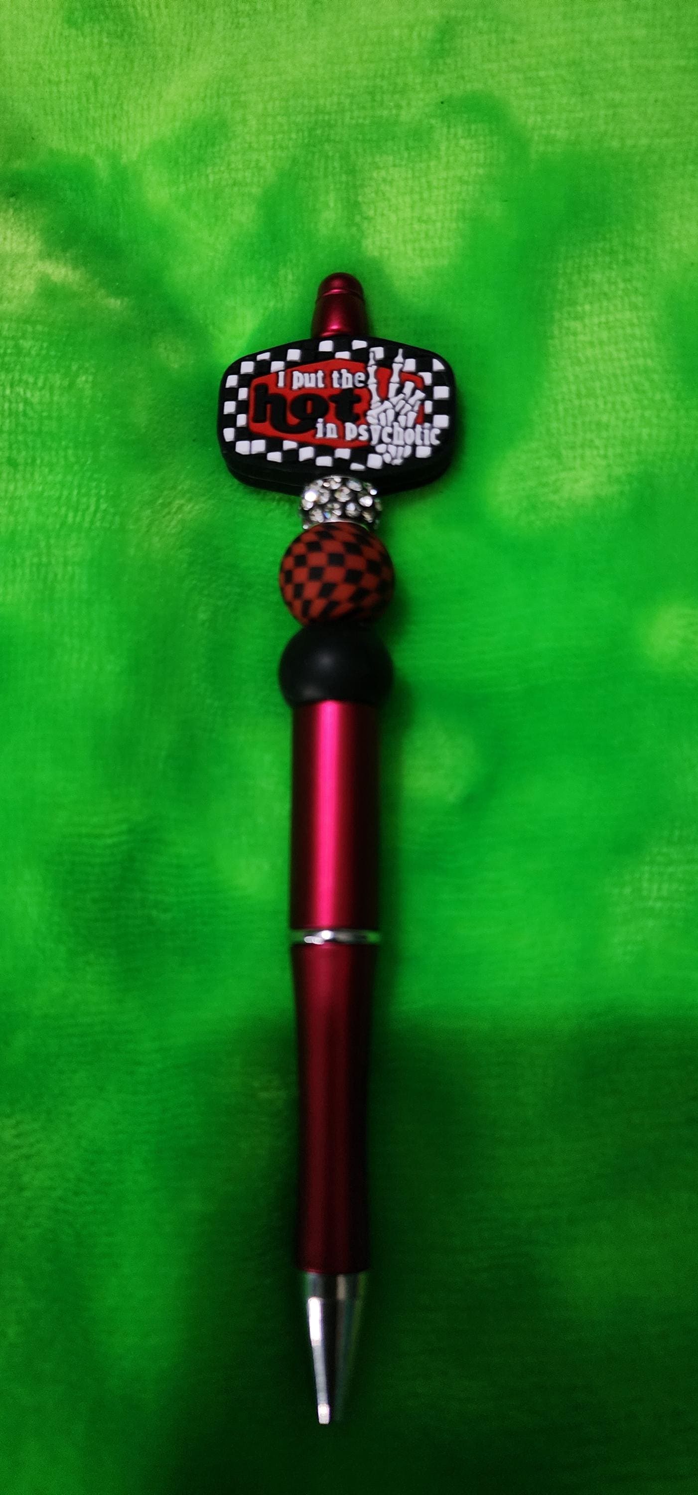 I Put the Hot in Psychotic Beaded Pen – Handmade Funny & Sassy Office Accessory, Chaotic Energy Gift, Desk Decor for Writers