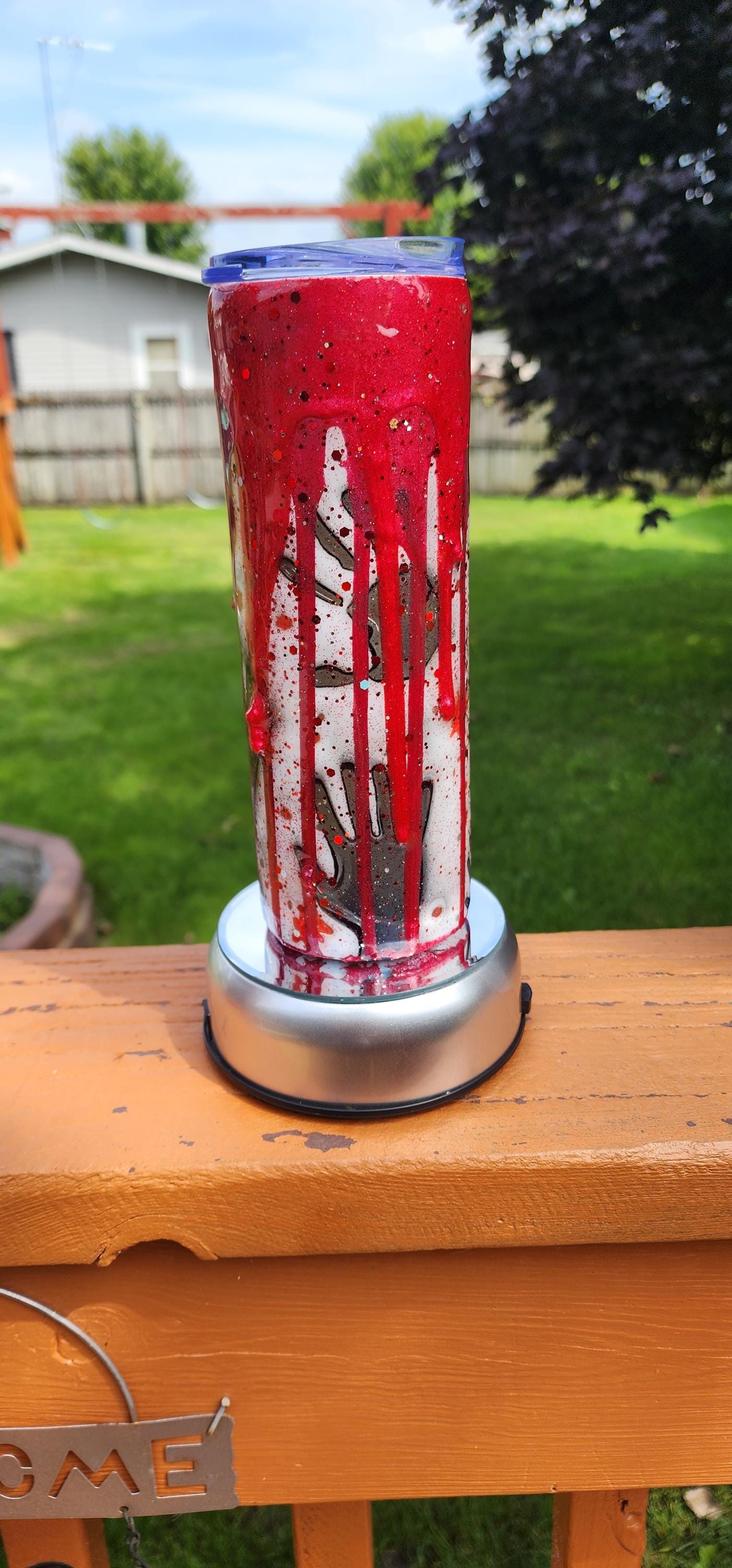 Bloody Handprints Halloween Tumbler: Spooky Glitter Epoxy Stainless Steel Cup