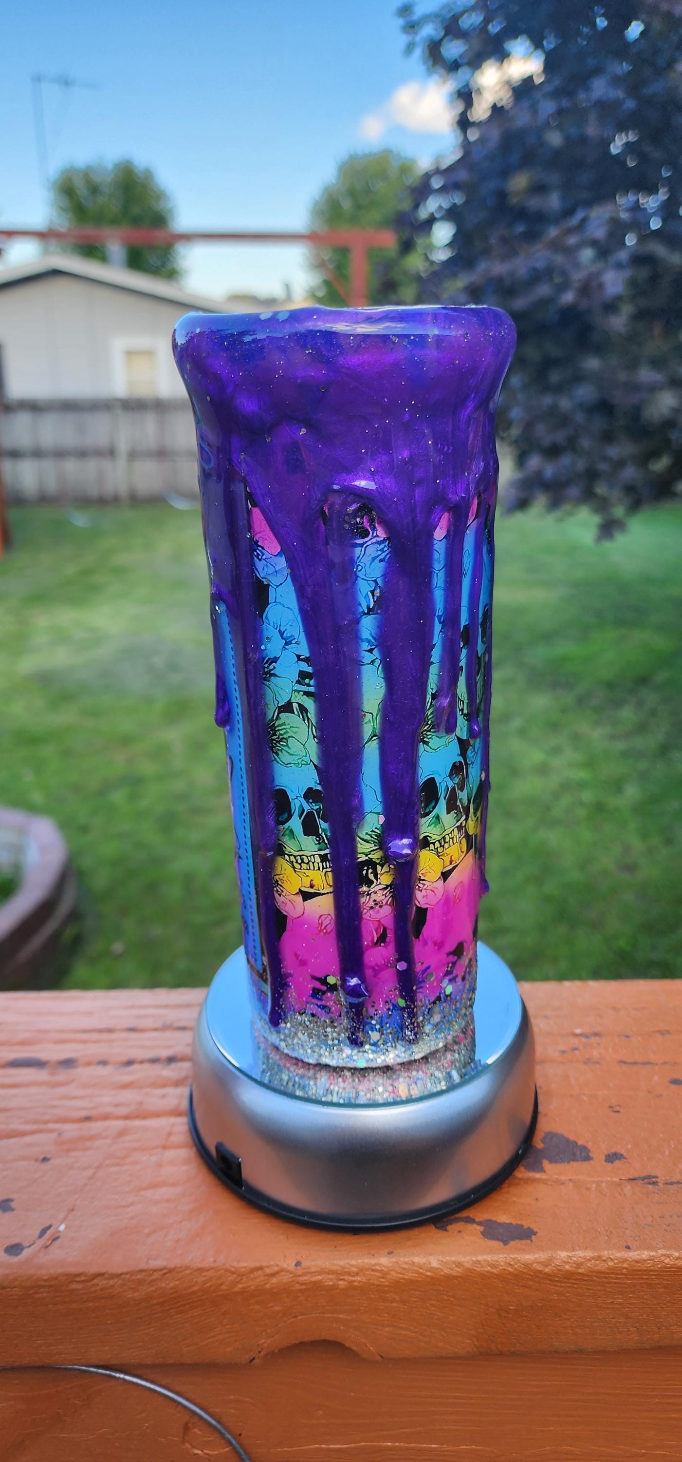 Spooky Season Epoxy Tumbler: Multicolored Bats & Glittery Halloween Cup