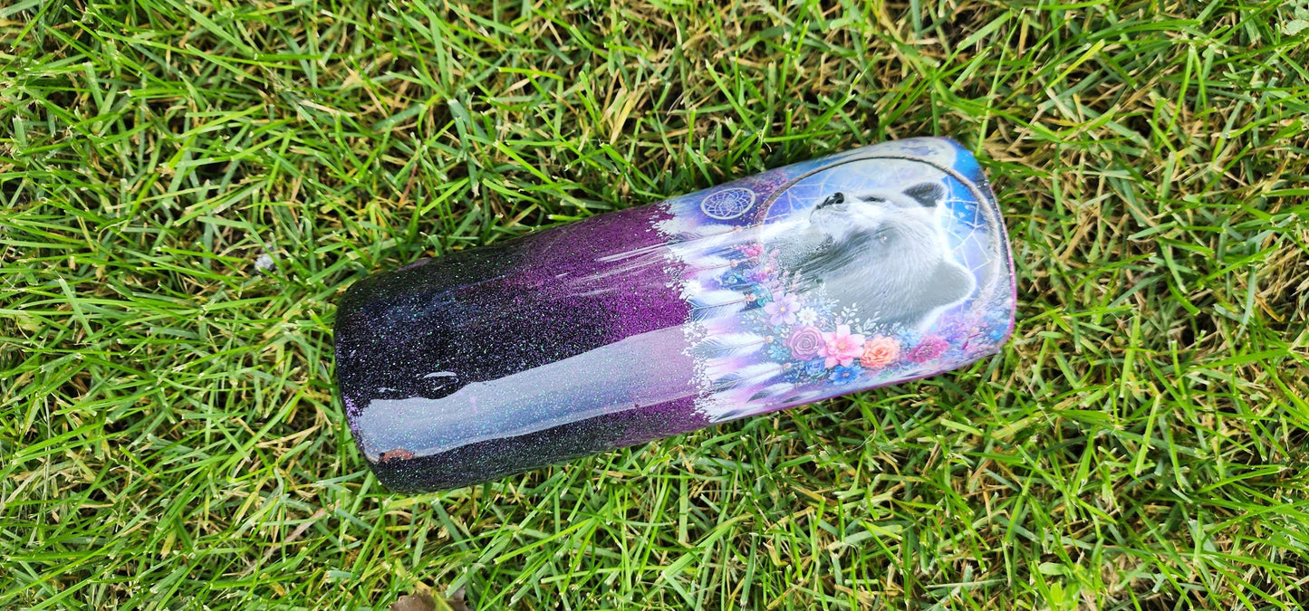 Bear & Eagle Glitter Tumbler: Handmade Epoxy Stainless Steel Cup