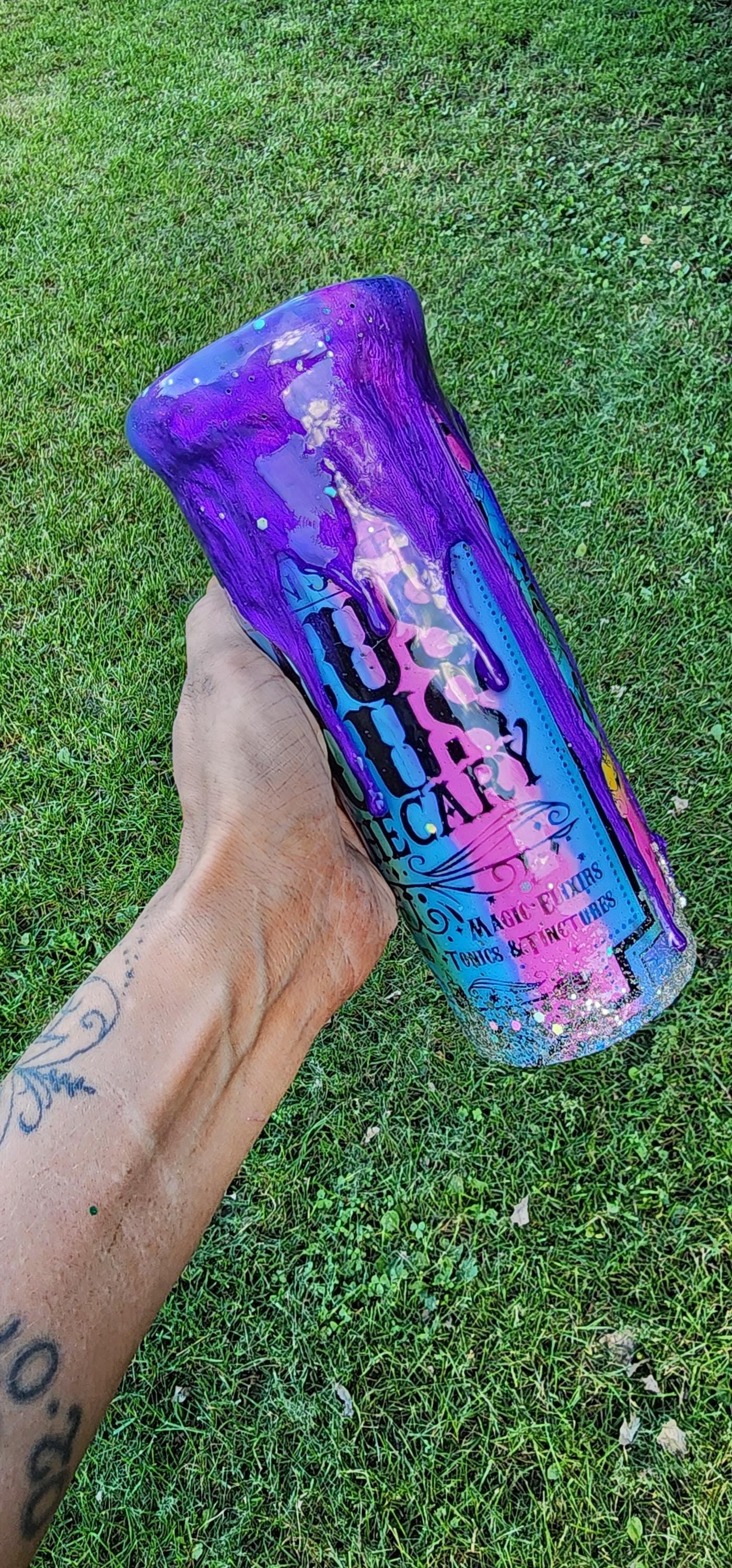 Spooky Season Epoxy Tumbler: Multicolored Bats & Glittery Halloween Cup