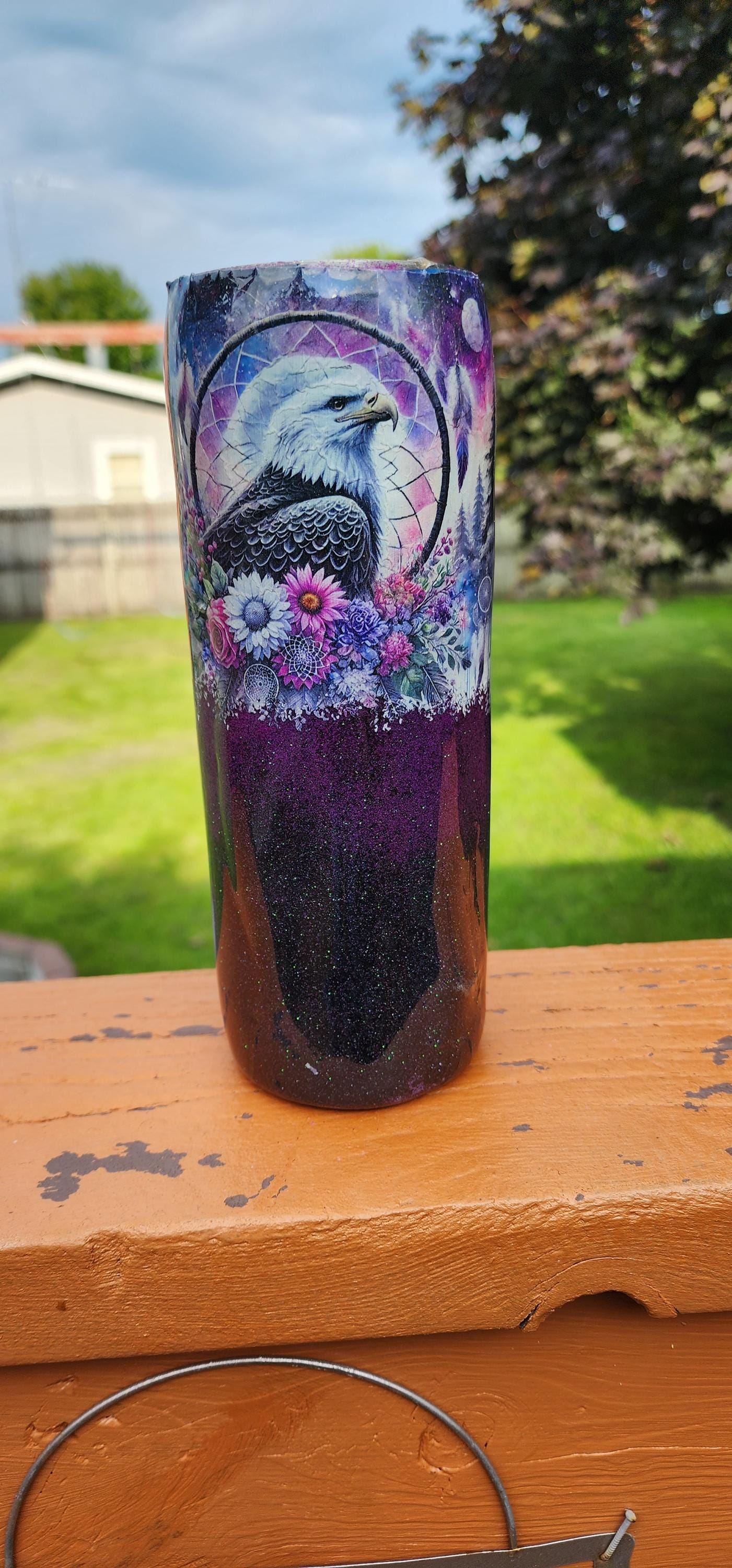 Bear & Eagle Glitter Tumbler: Handmade Epoxy Stainless Steel Cup