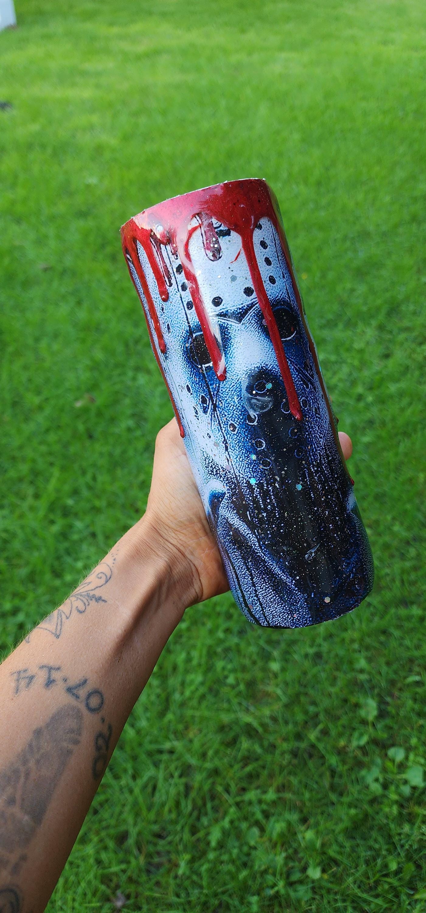Bloody Jason Epoxy Drip Tumbler – Horror Movie Slasher Cup | Friday the 13th Inspired Drinkware
