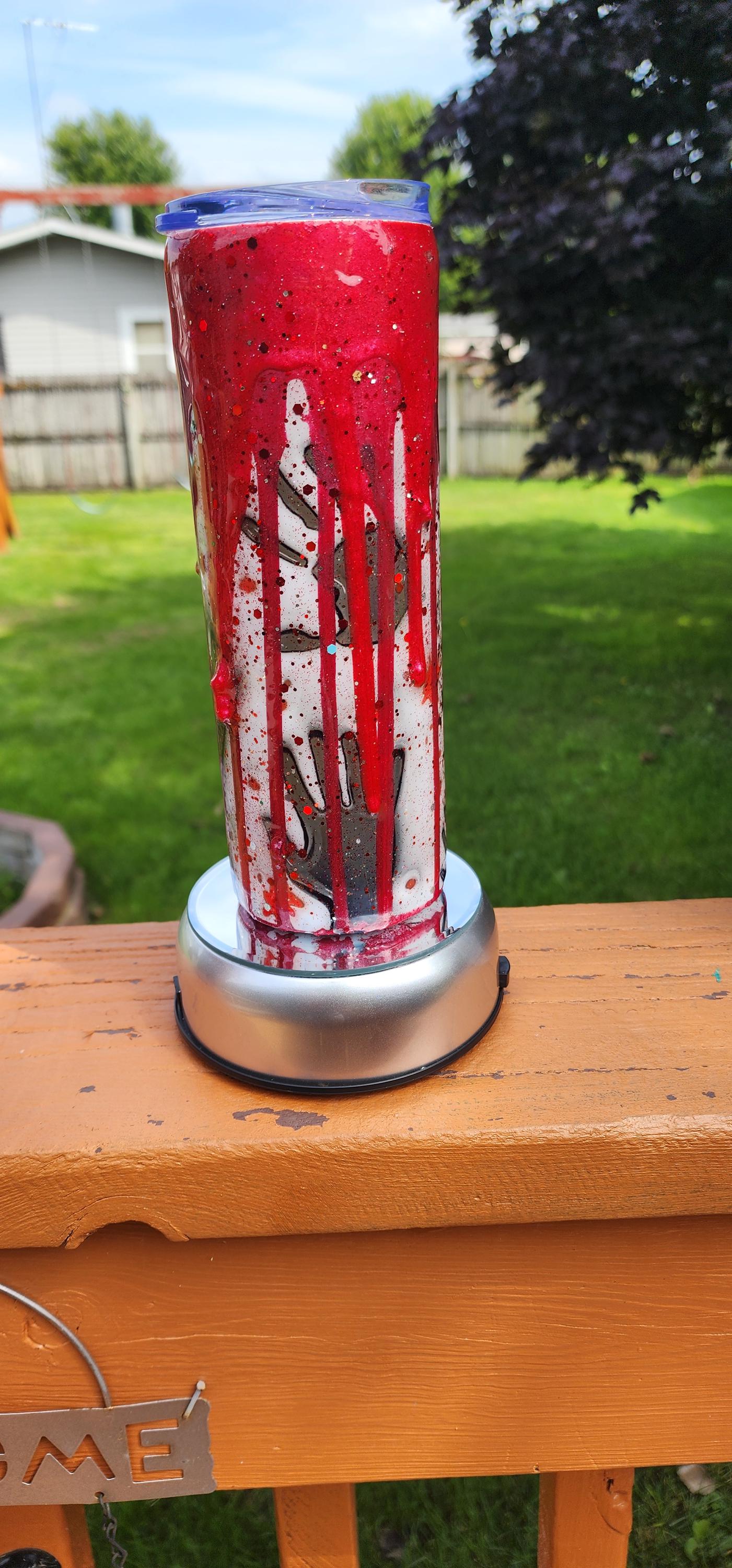 Bloody Handprints Halloween Tumbler: Spooky Glitter Epoxy Stainless Steel Cup