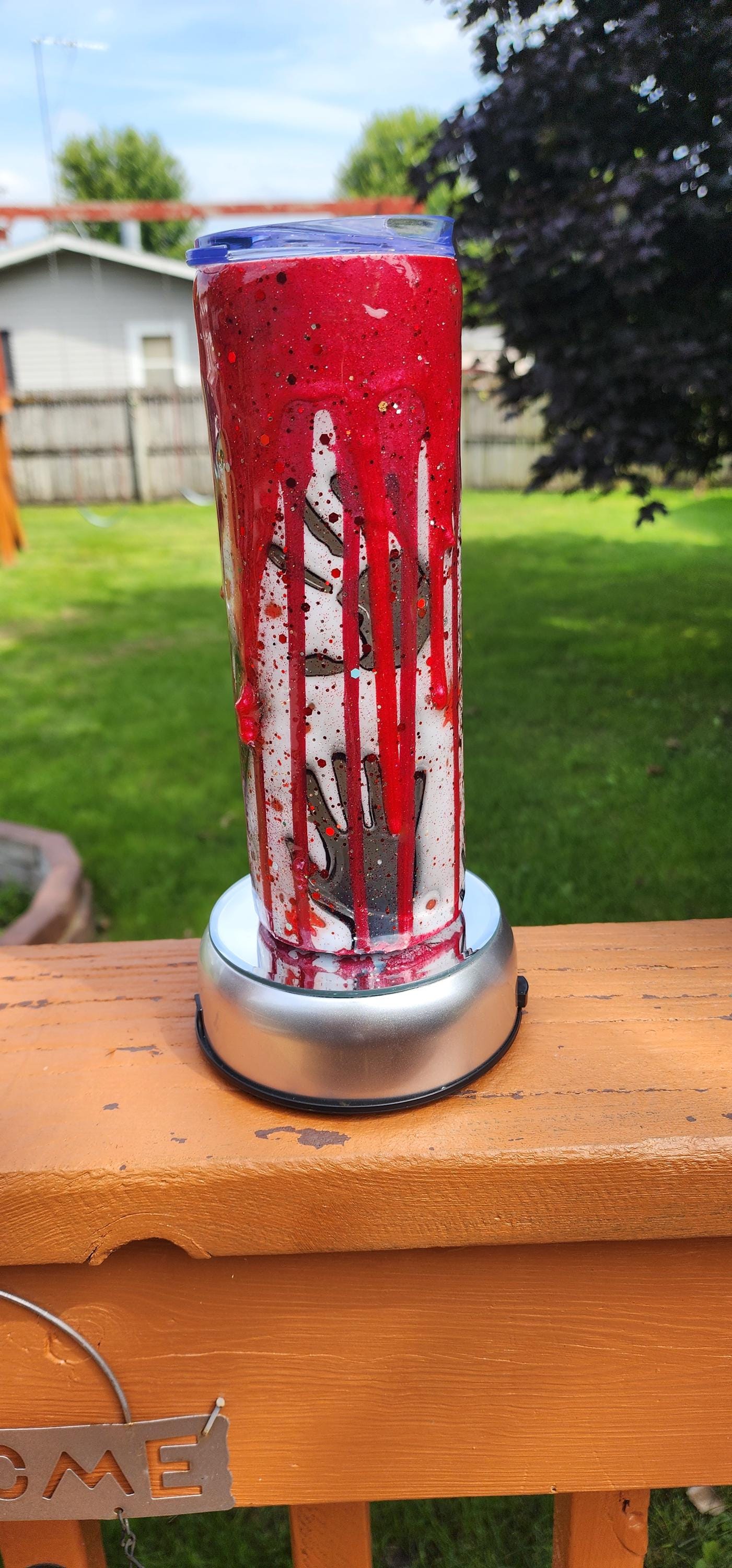 Bloody Handprints Halloween Tumbler: Spooky Glitter Epoxy Stainless Steel Cup