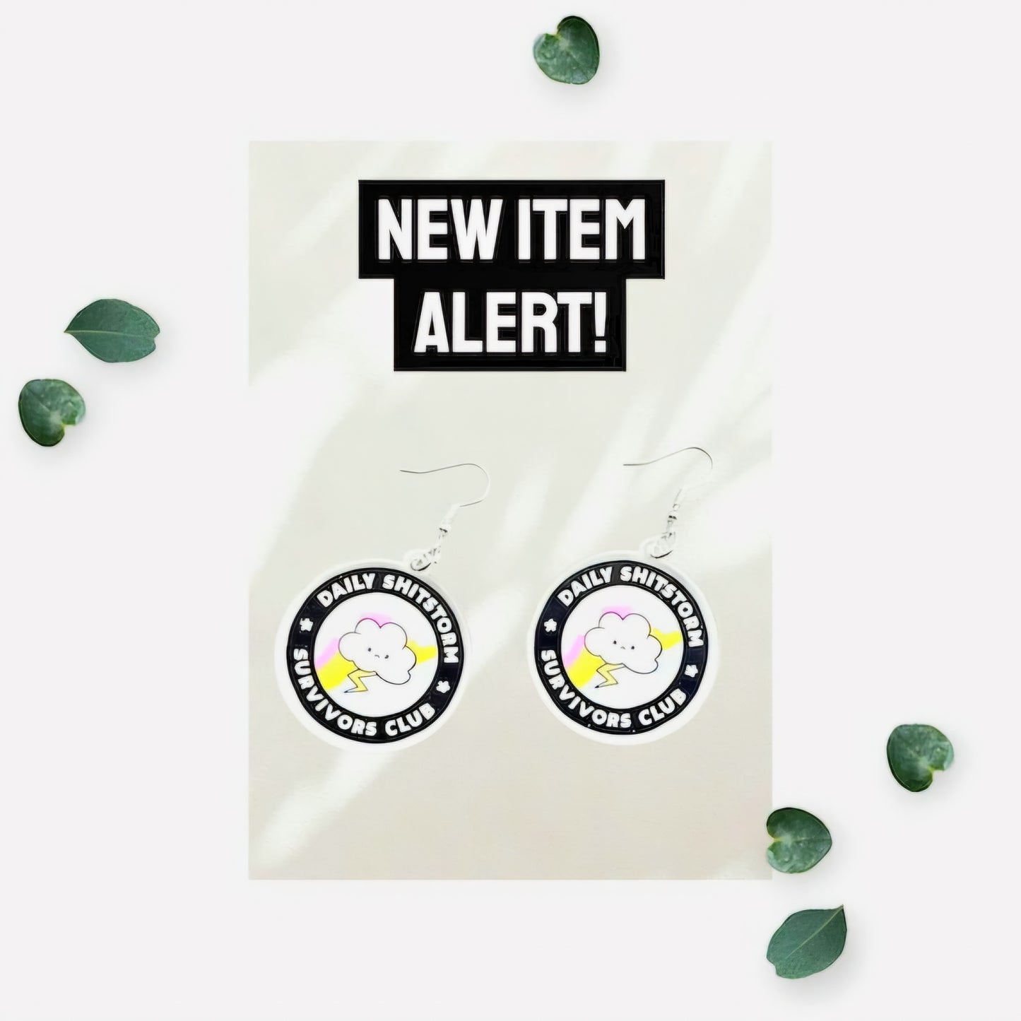 Daily Shitstorm Survivor Club Statement Earrings – Funny Cloud & Lightning Bolt Dangle Jewelry for Sassy Chaos Navigators, Anxiety Humor - Hempin' Mayhem