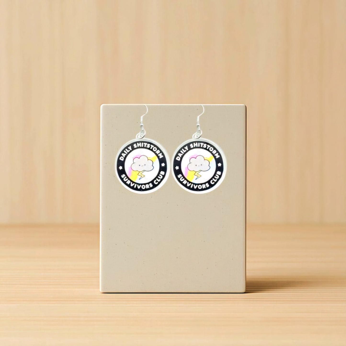 Daily Shitstorm Survivor Club Statement Earrings – Funny Cloud & Lightning Bolt Dangle Jewelry for Sassy Chaos Navigators, Anxiety Humor - Hempin' Mayhem