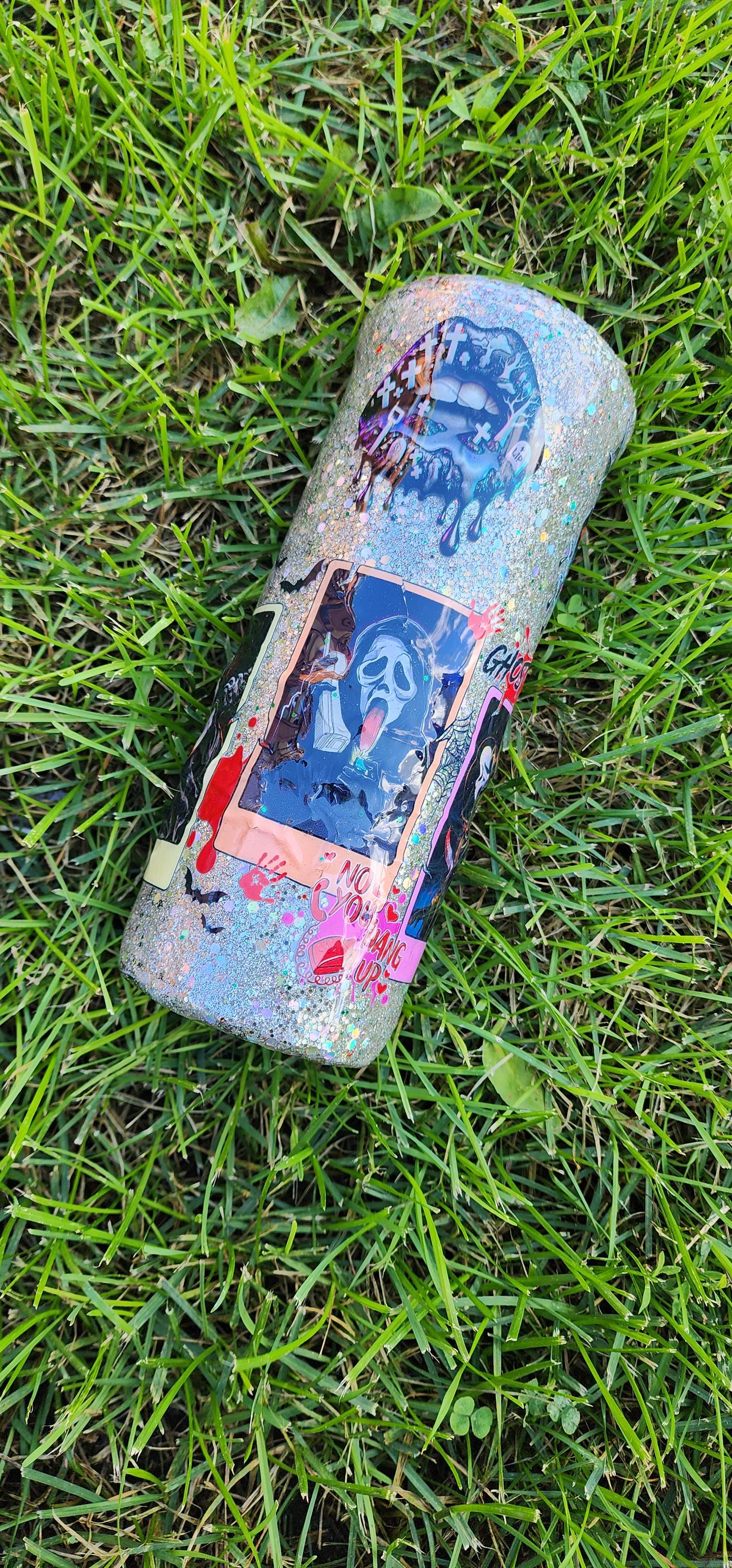 Scream-Inspired Ghost Face Epoxy Tumbler | Glitter Horror Cup for Spooky Vibes