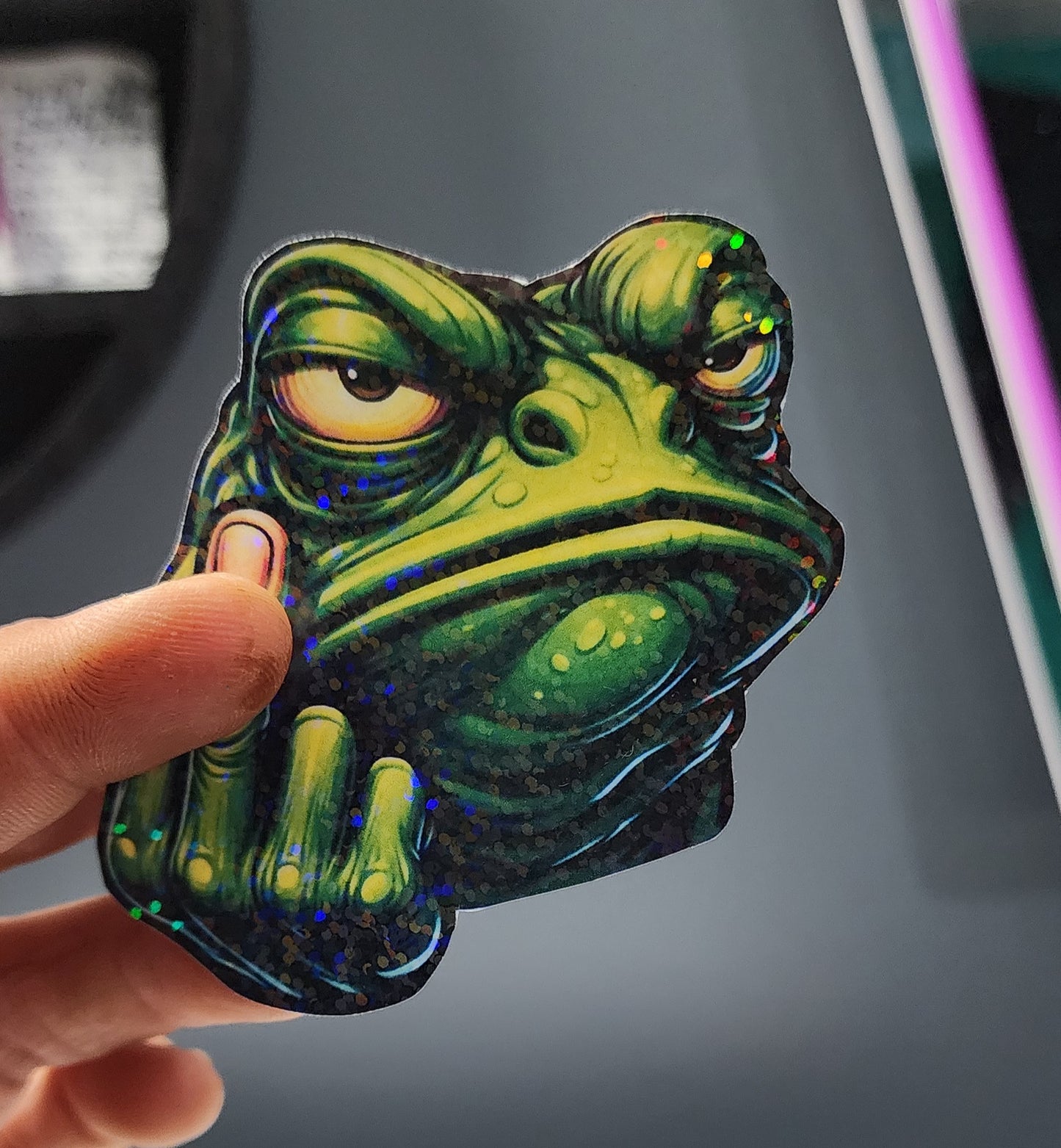 Angry Frog Sticker | Funny 3x3 Vinyl Decal | Middle Finger Meme Sticker | Rude Frog Laptop & Water Bottle Sticker | Sarcastic Gift