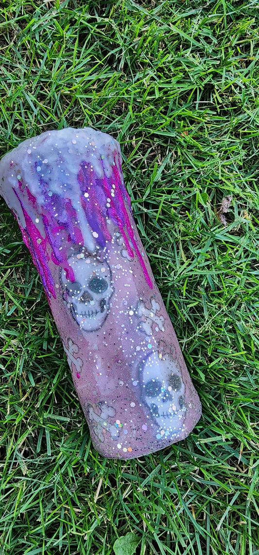 Pink Drip Skull Epoxy Tumbler