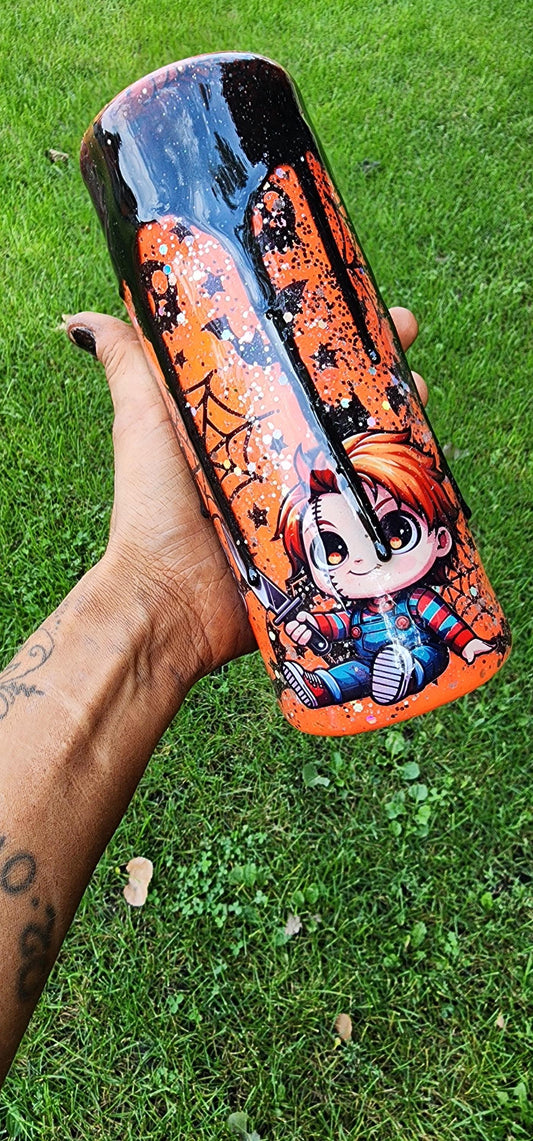 Orange Drip Horror Tumbler: 20oz Halloween Glitter Epoxy Cup
