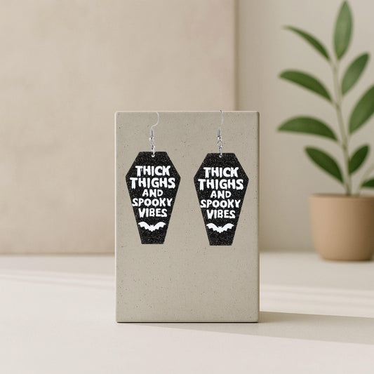Thick Thighs & Killer Vibes – Coffin Shaped Baddie Halloween Earrings - Hempin' Mayhem