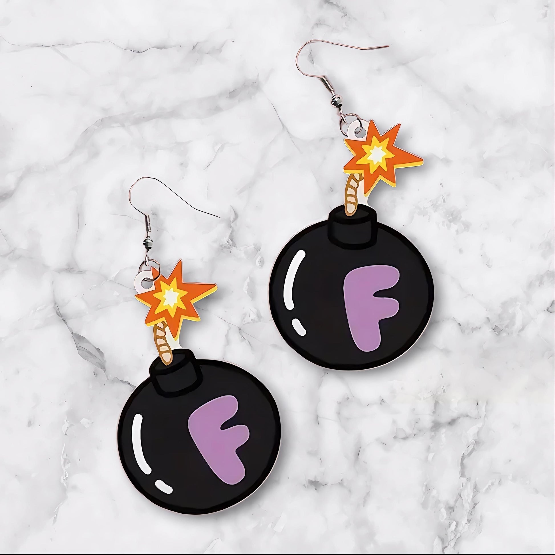 Bold, Blunt and Bomb AF – Unapologetic AF Earrings | Black & Purple F-Bomb Acrylic Dangle Earrings | Sassy Statement Jewelry - Hempin' Mayhem