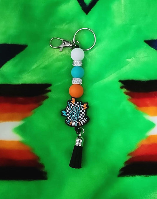 Mama's Boy Beaded Keychain With Tassel