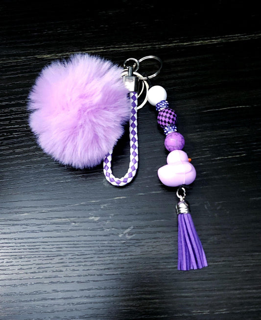 Wrist Lanyard Keychain with Cute Rubber Ducky, Pom Pom Charm, Durable Phone Strap Accessory for Women & Teens - Hempin' Mayhem