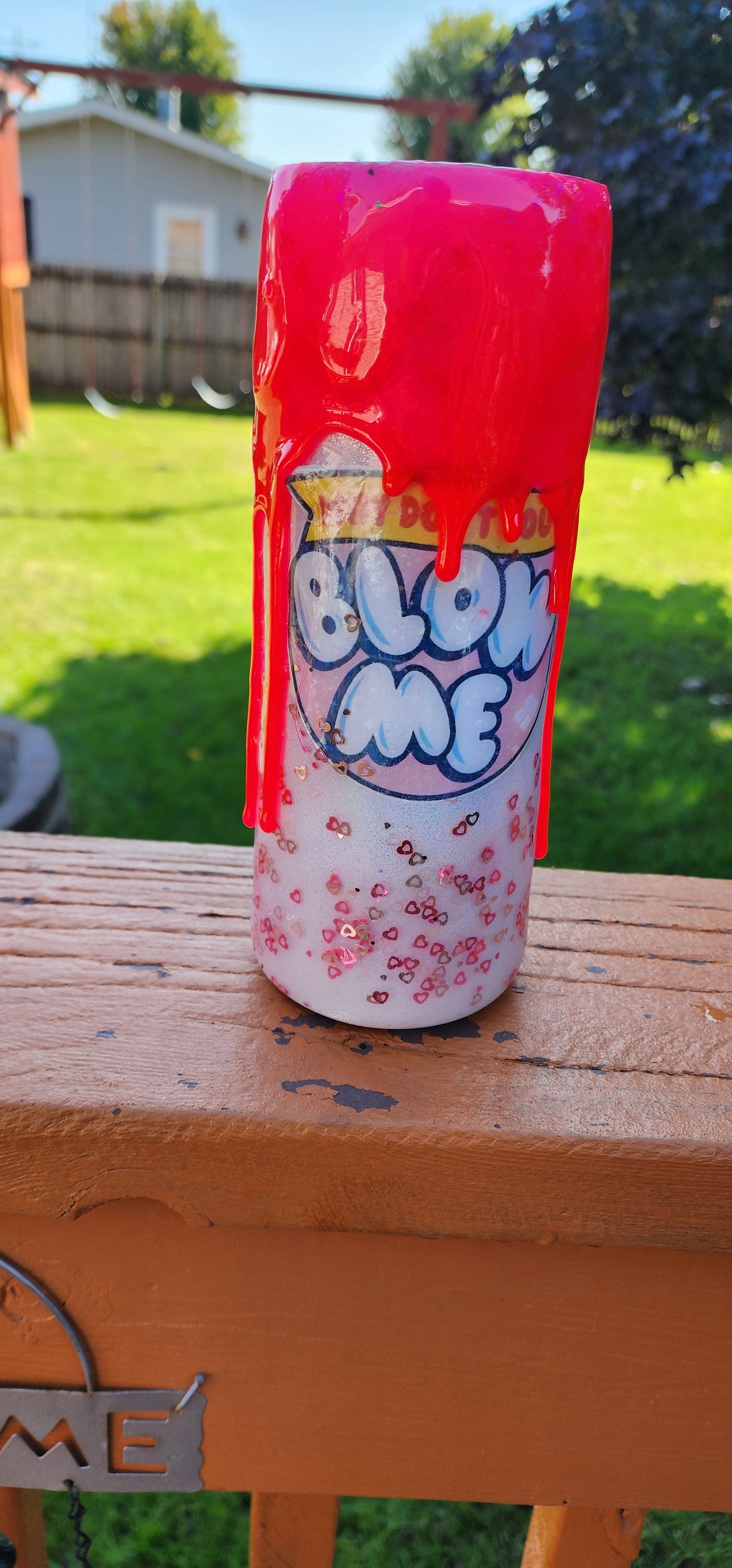 Why Don’t You Blow Me Bubble Gum Wrapper Tumbler | Hot Pink Glitter Drip Epoxy Cup | Funny Adult Humor Tumbler with Straw | Custom Handmade Gift