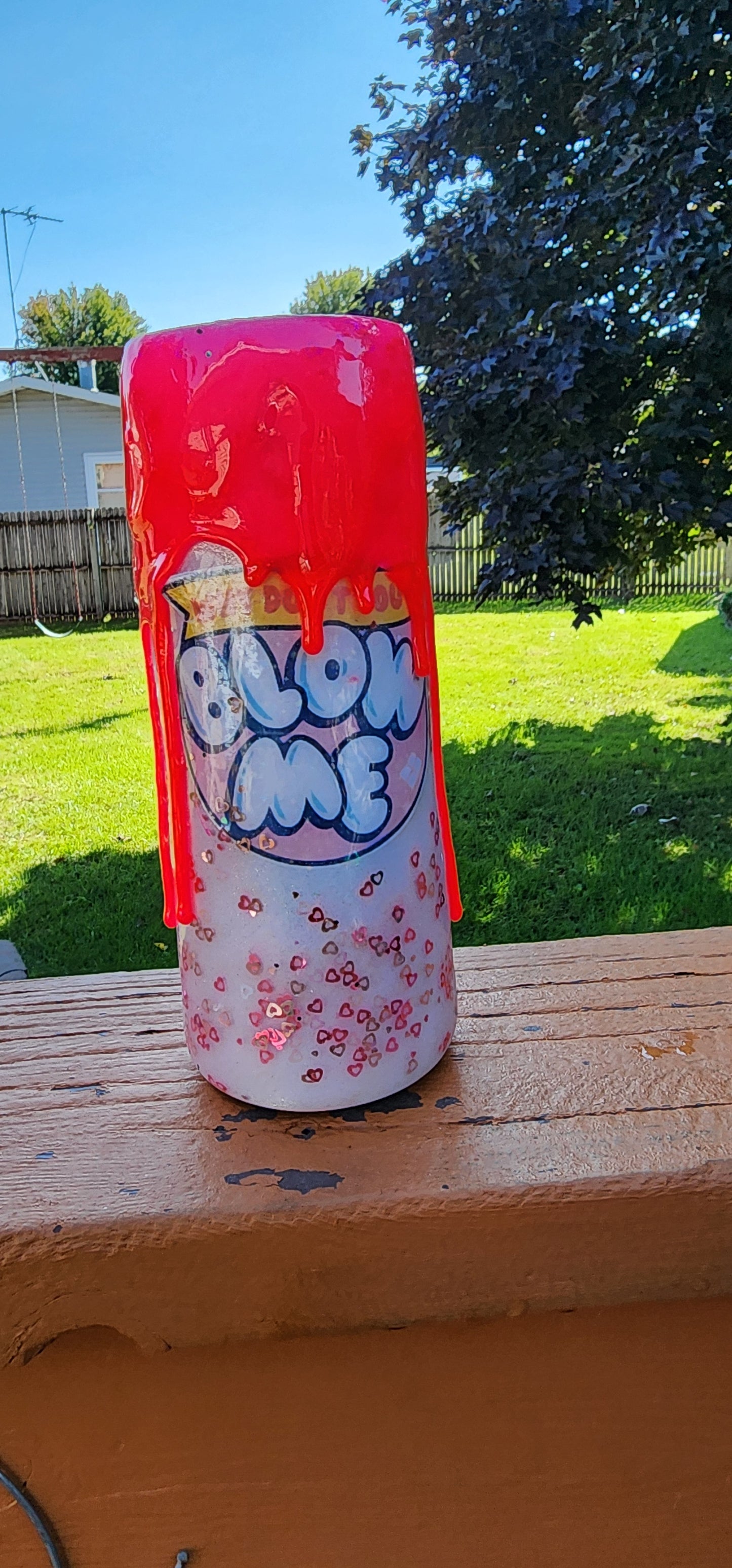 Why Don’t You Blow Me Bubble Gum Wrapper Tumbler | Hot Pink Glitter Drip Epoxy Cup | Funny Adult Humor Tumbler with Straw | Custom Handmade Gift