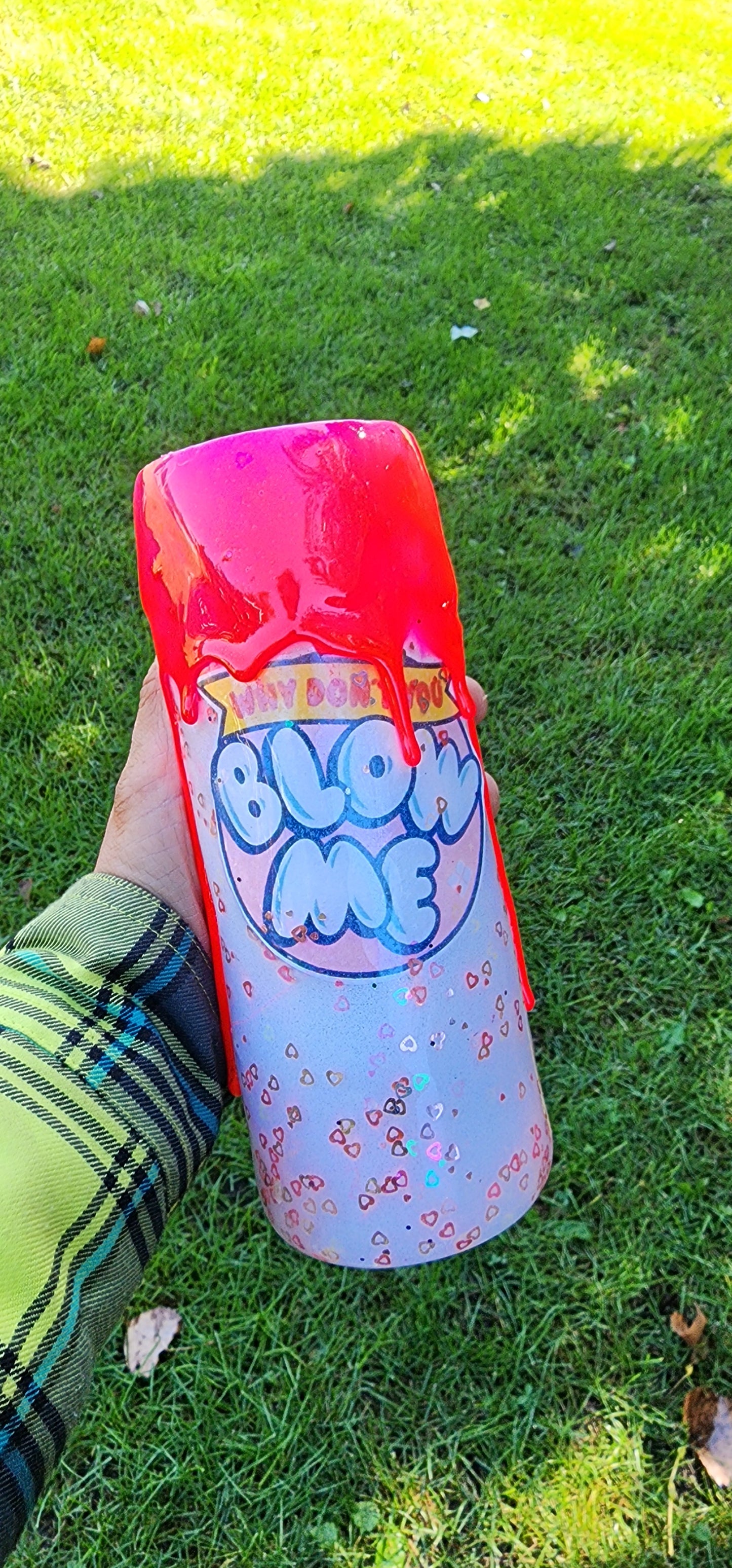 Why Don’t You Blow Me Bubble Gum Wrapper Tumbler | Hot Pink Glitter Drip Epoxy Cup | Funny Adult Humor Tumbler with Straw | Custom Handmade Gift