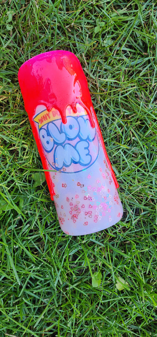 Why Don’t You Blow Me Bubble Gum Wrapper Tumbler | Hot Pink Glitter Drip Epoxy Cup | Funny Adult Humor Tumbler with Straw | Custom Handmade Gift