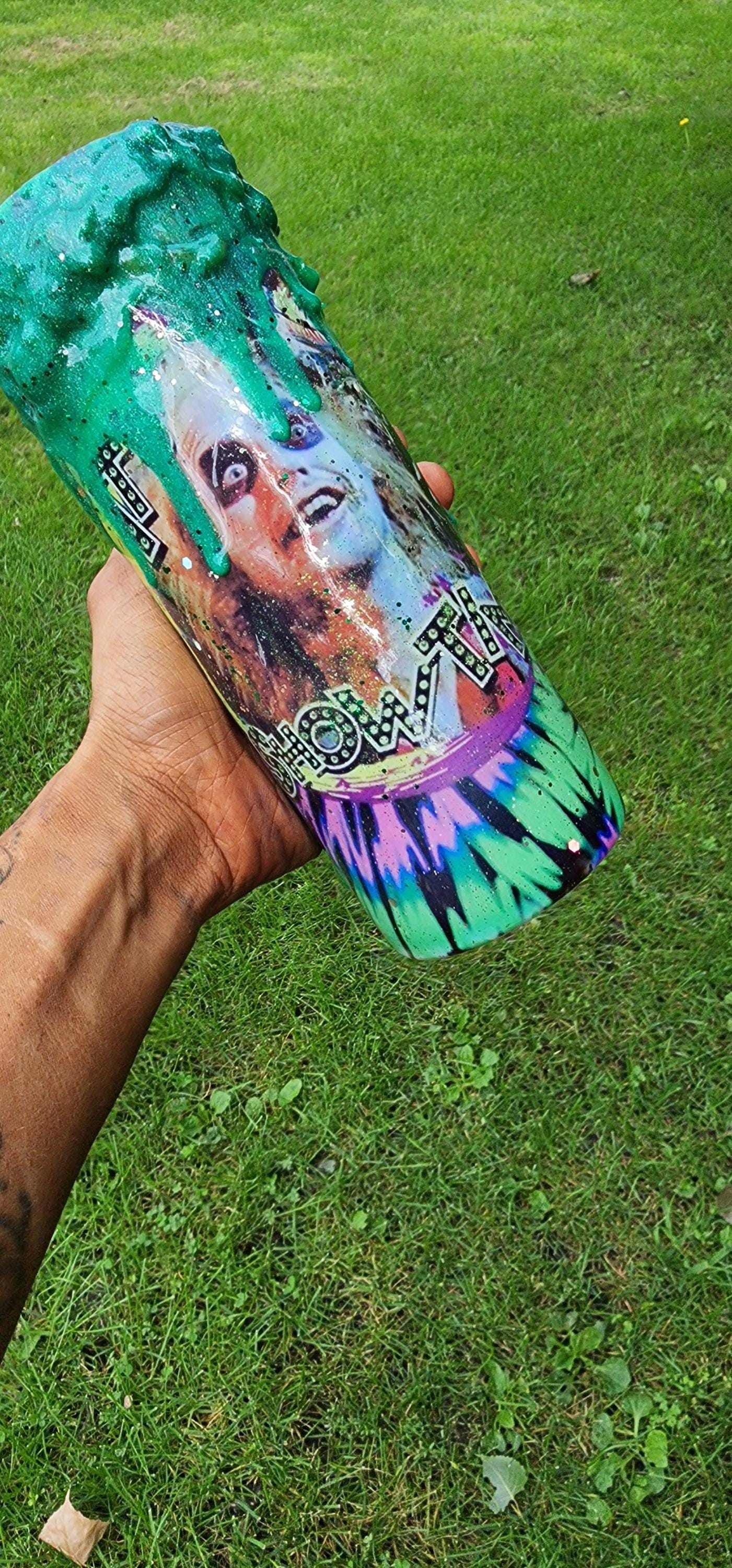 Tie-Dye Beetle Juice Epoxy Tumbler With Green Drip