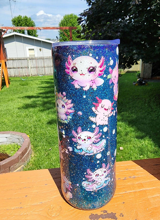 Cute Axolotl Tumbler – 20oz Stainless Steel Epoxy Cup – Kawaii Axolotl Gift, Handcrafted Drinkware, Pastel Animal Tumbler, Amphibian Lover - Hempin' Mayhem