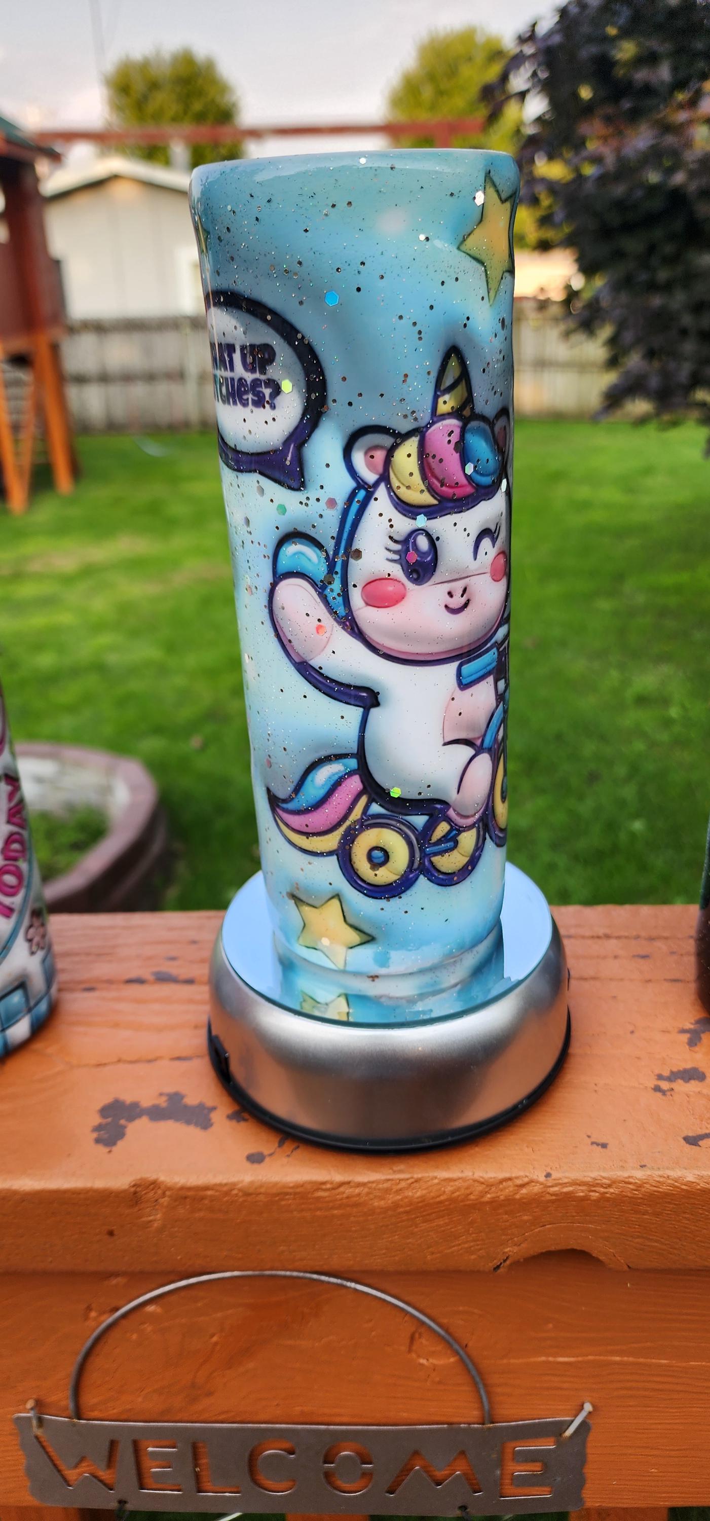 Unicorn Tricycle Tumbler: 3D Blue Epoxy Stainless Steel Cup