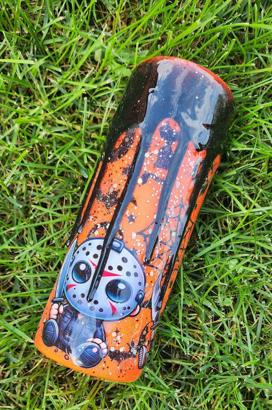 Orange Drip Horror Tumbler: 20oz Halloween Glitter Epoxy Cup