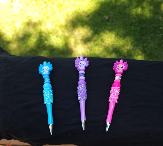 Sparkly Axolotl Beaded Pen: Kawaii School Stationery