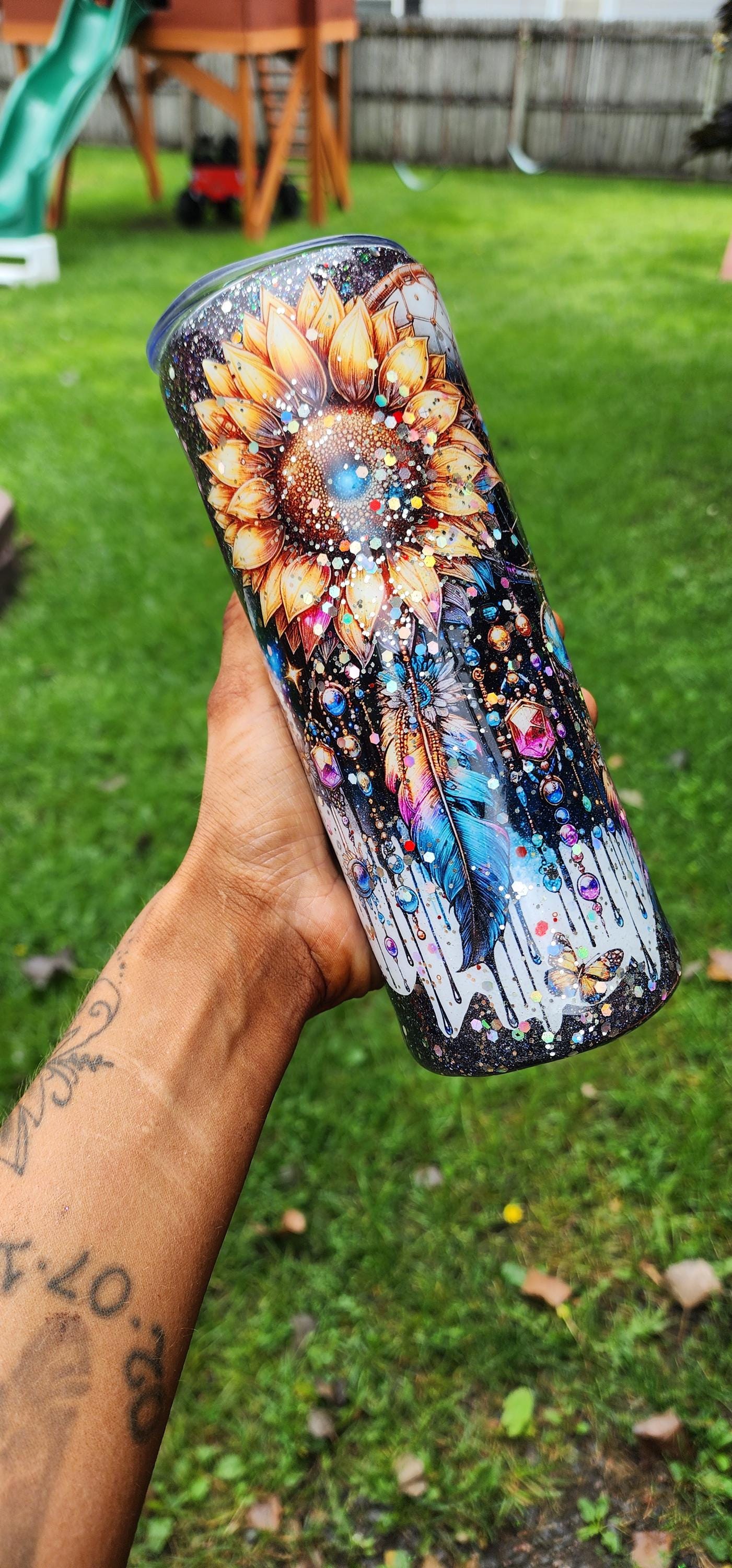 Handmade Dream Catcher Tumbler: Boho Glitter Stainless Steel Travel Mug
