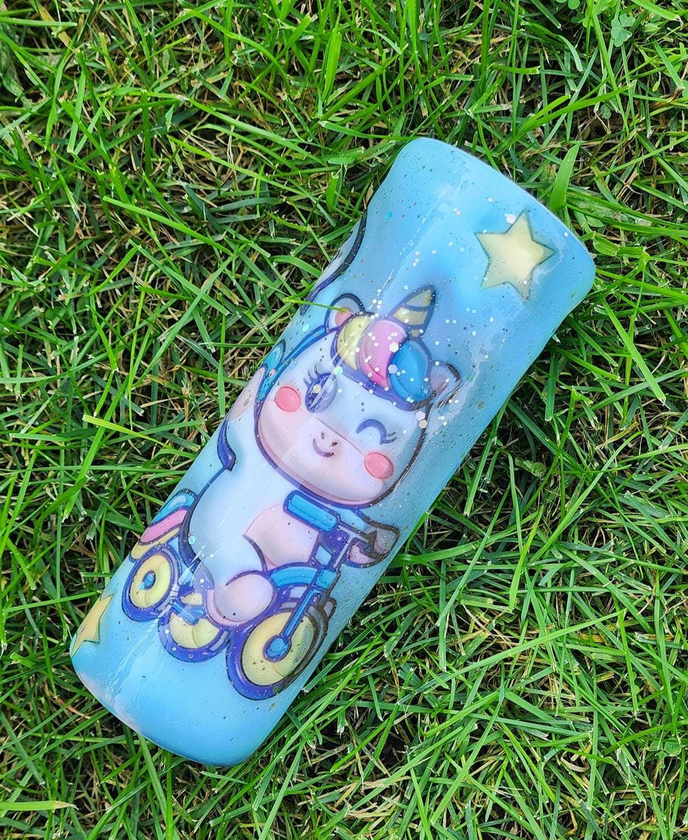 Unicorn Tricycle Tumbler: 3D Blue Epoxy Stainless Steel Cup
