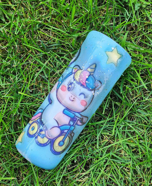 Unicorn Tricycle Tumbler: 3D Blue Epoxy Stainless Steel Cup