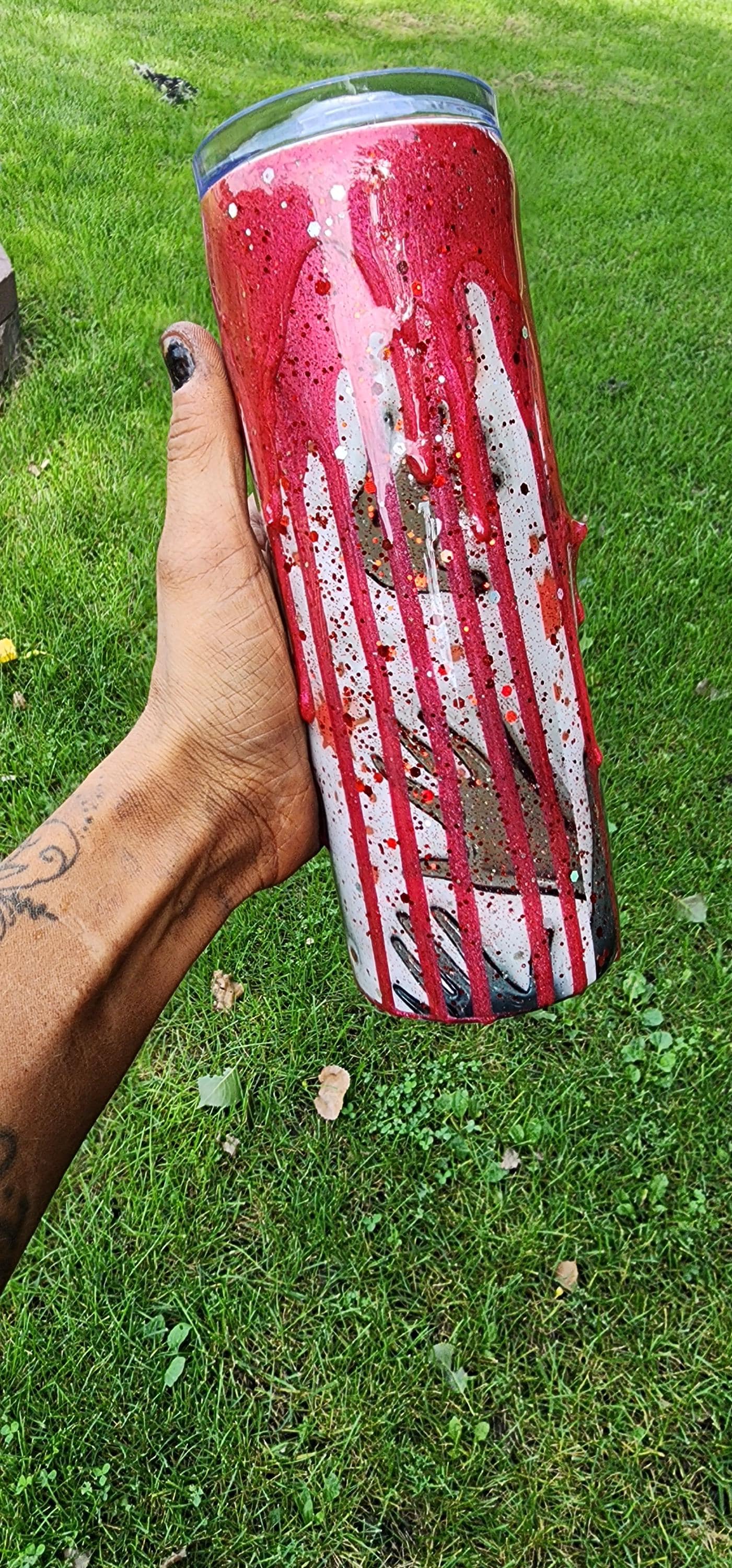 Bloody Handprints Halloween Tumbler: Spooky Glitter Epoxy Stainless Steel Cup