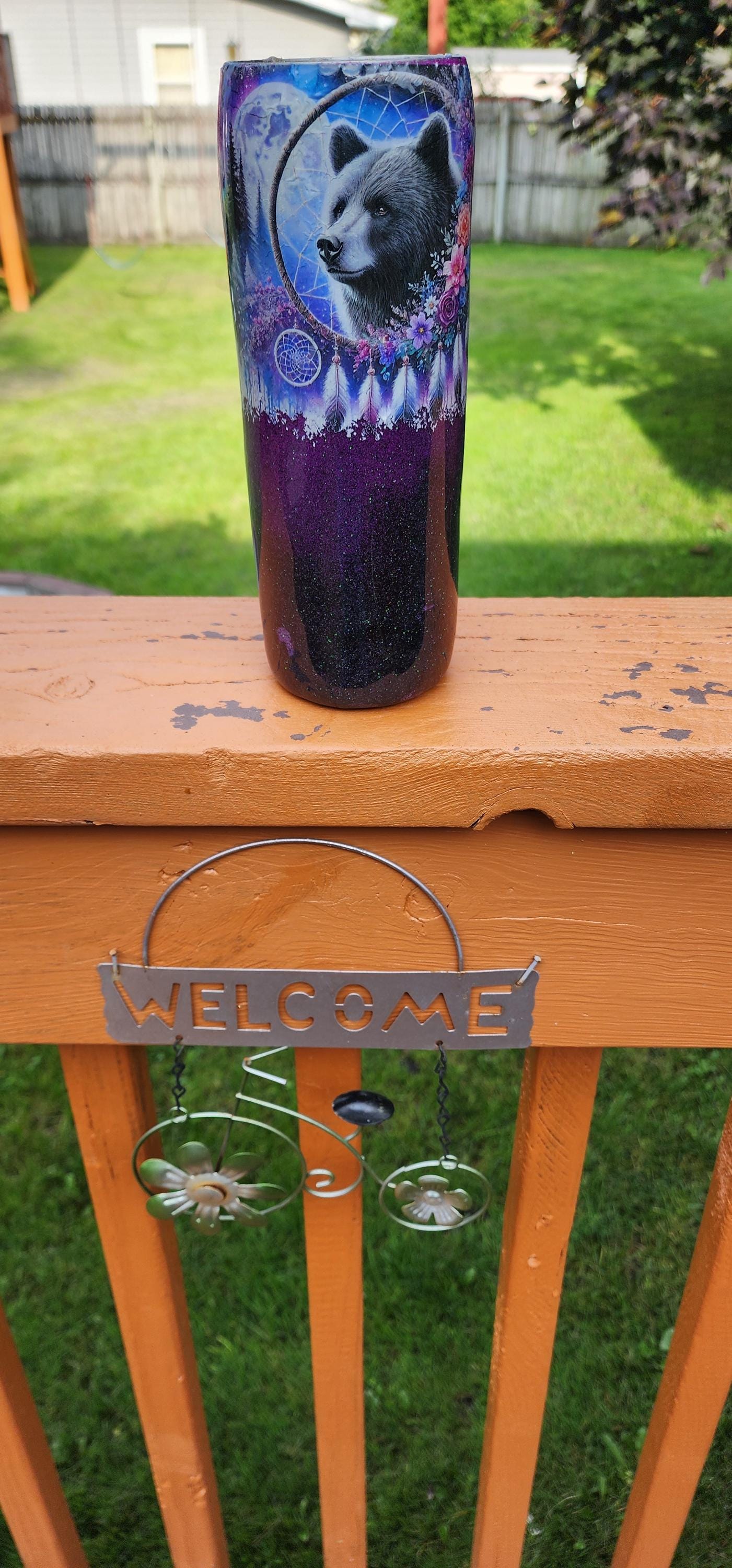 Bear & Eagle Glitter Tumbler: Handmade Epoxy Stainless Steel Cup