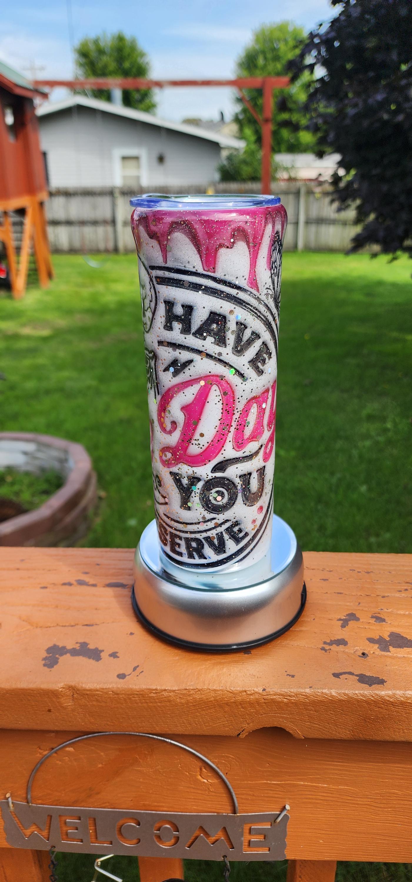 Skull Epoxy Tumbler: Pink & White Glitter 20oz Stainless Steel Cup