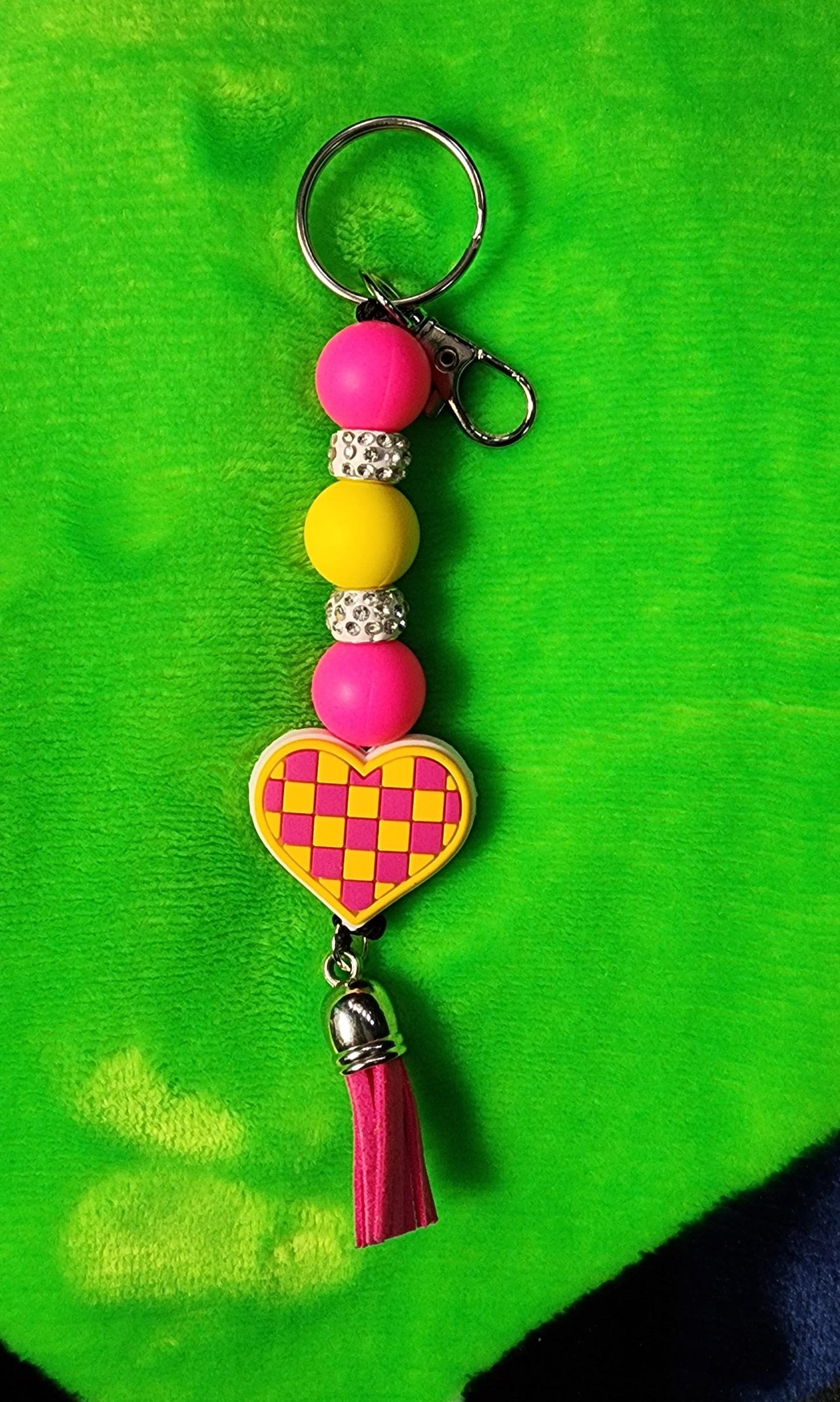 Checkered Heart Keychain, Handmade Keyring