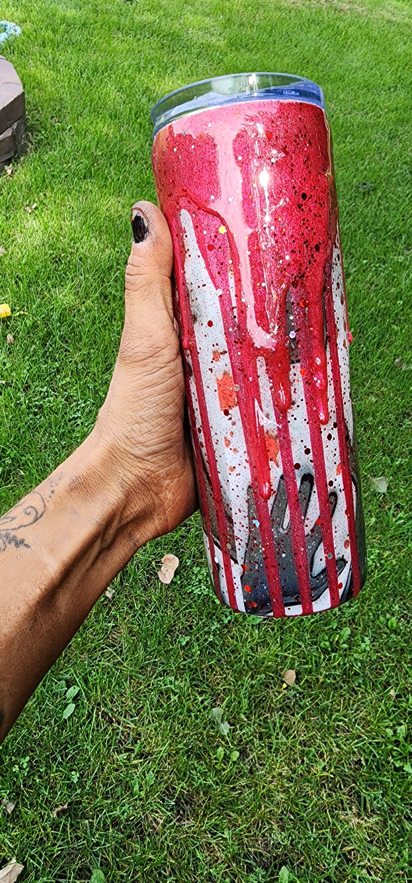 Bloody Handprints Halloween Tumbler: Spooky Glitter Epoxy Stainless Steel Cup