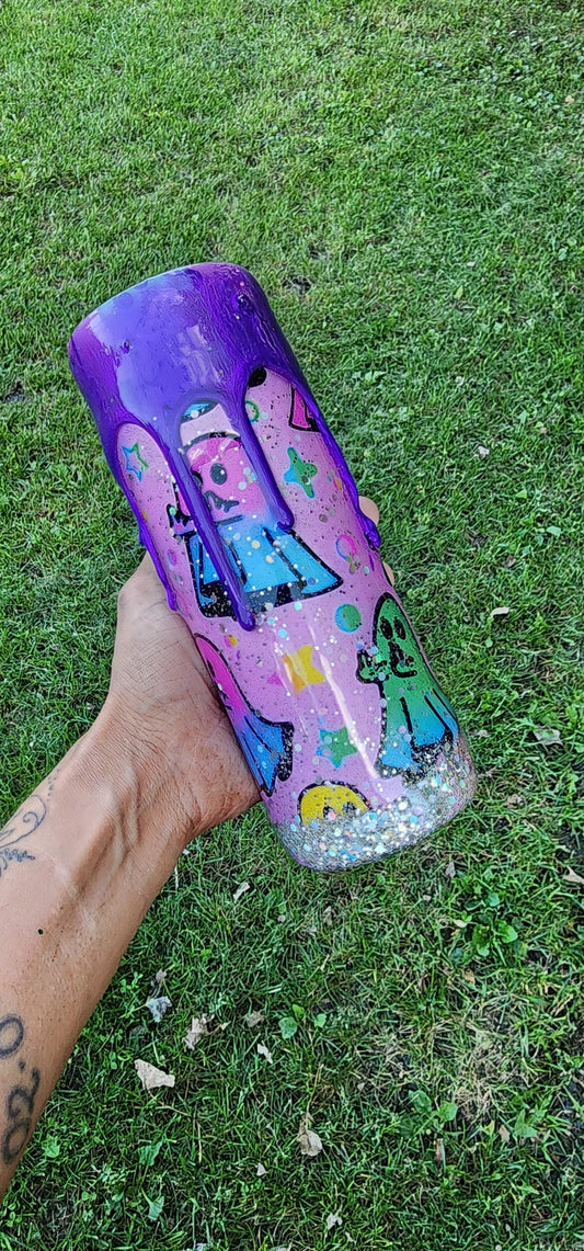 Zero Boos Given Tumbler: Sassy Rainbow Ghost Middle Finger - Spooky Drinkware