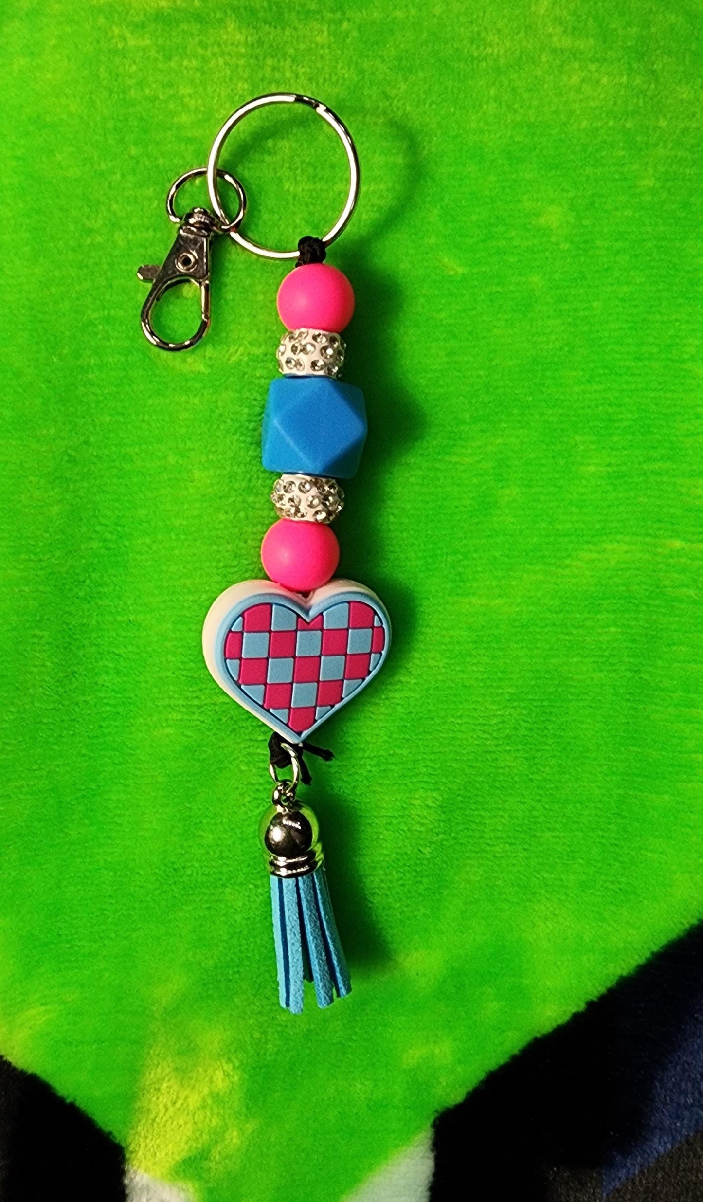 Checkered Heart Keychain, Handmade Keyring