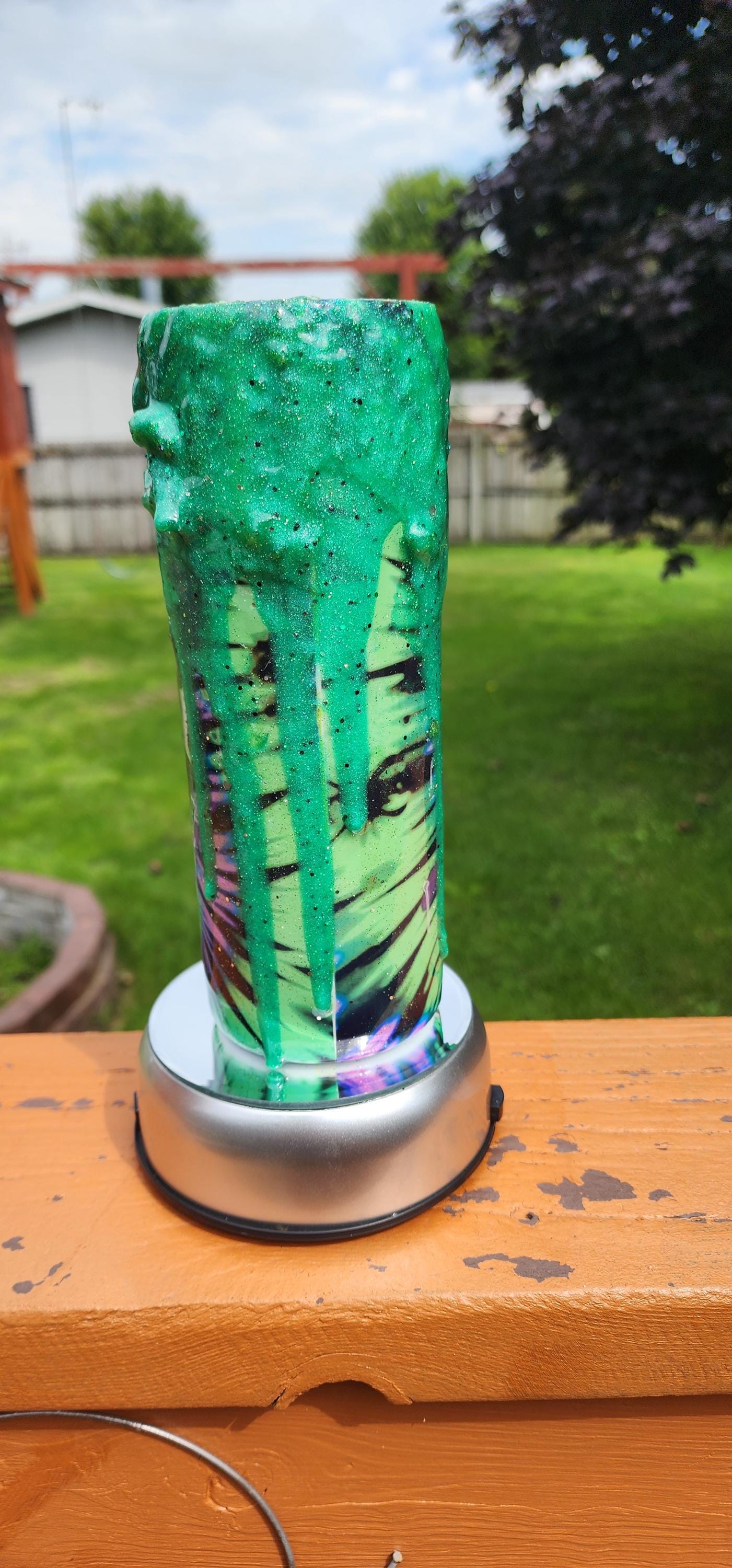 Tie-Dye Beetle Juice Epoxy Tumbler With Green Drip