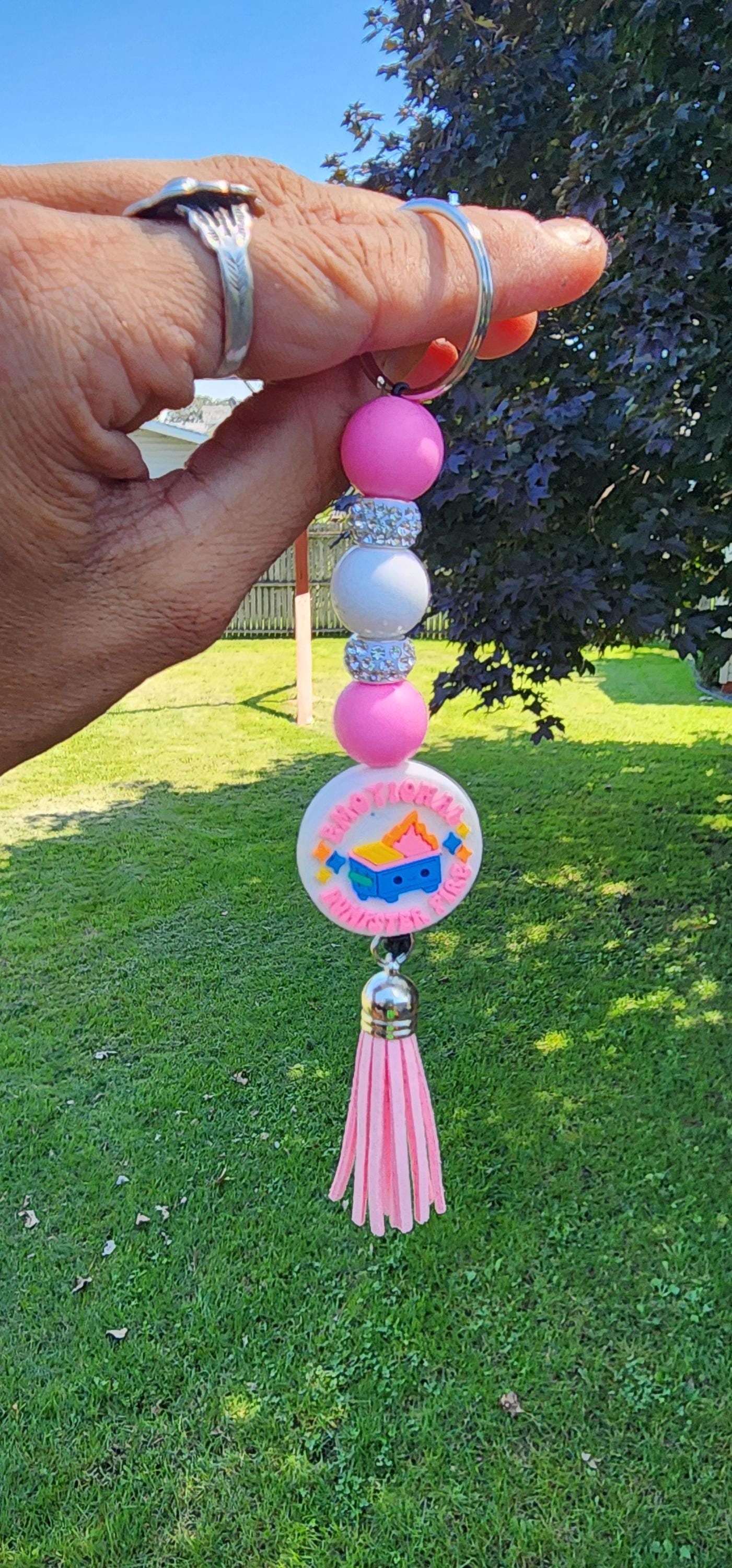 Emotional Dumpster Fire Beaded Keychain: Sarcastic Handmade Accessory