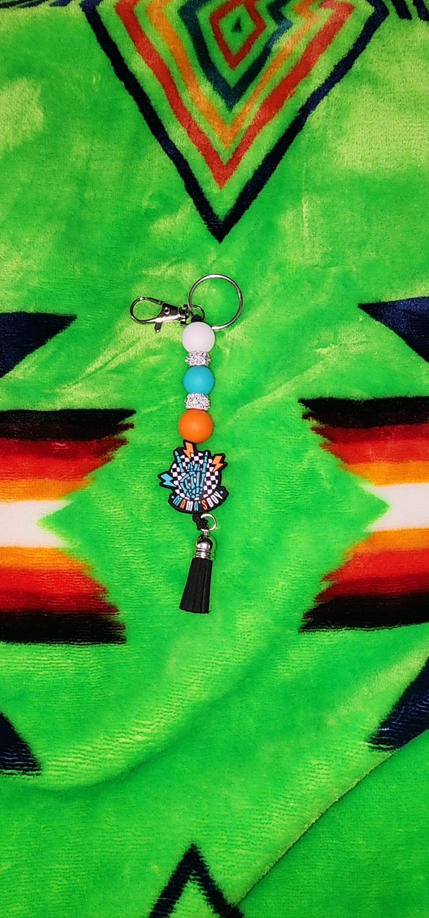 Mama's Boy Beaded Keychain With Tassel