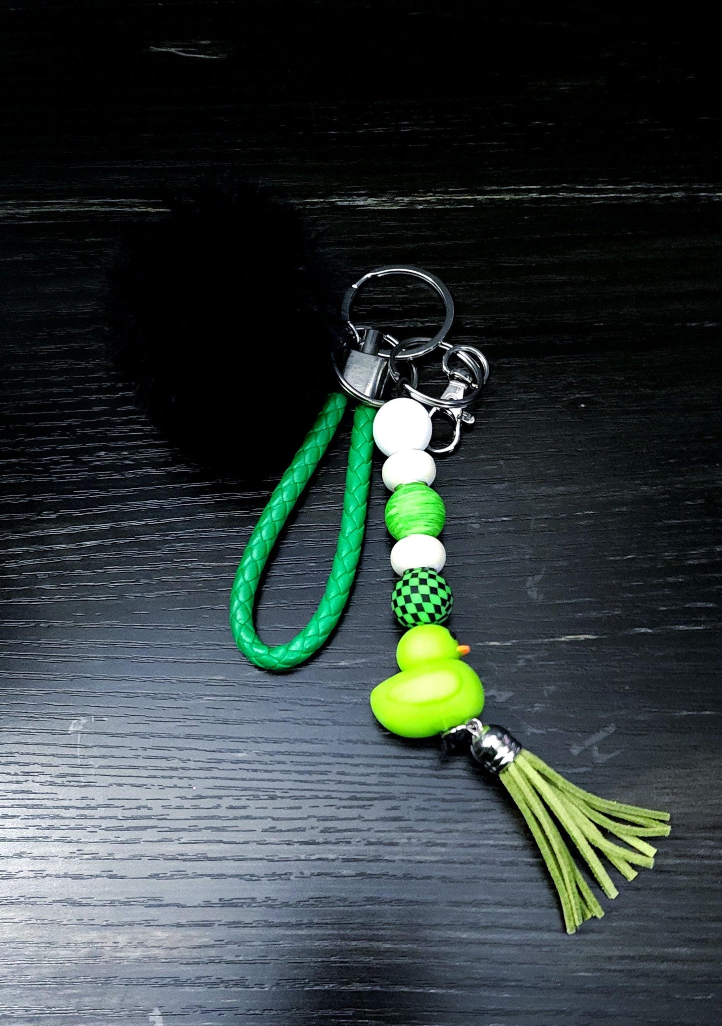 Wrist Lanyard Keychain with Cute Rubber Ducky, Pom Pom Charm, Durable Phone Strap Accessory for Women & Teens - Hempin' Mayhem