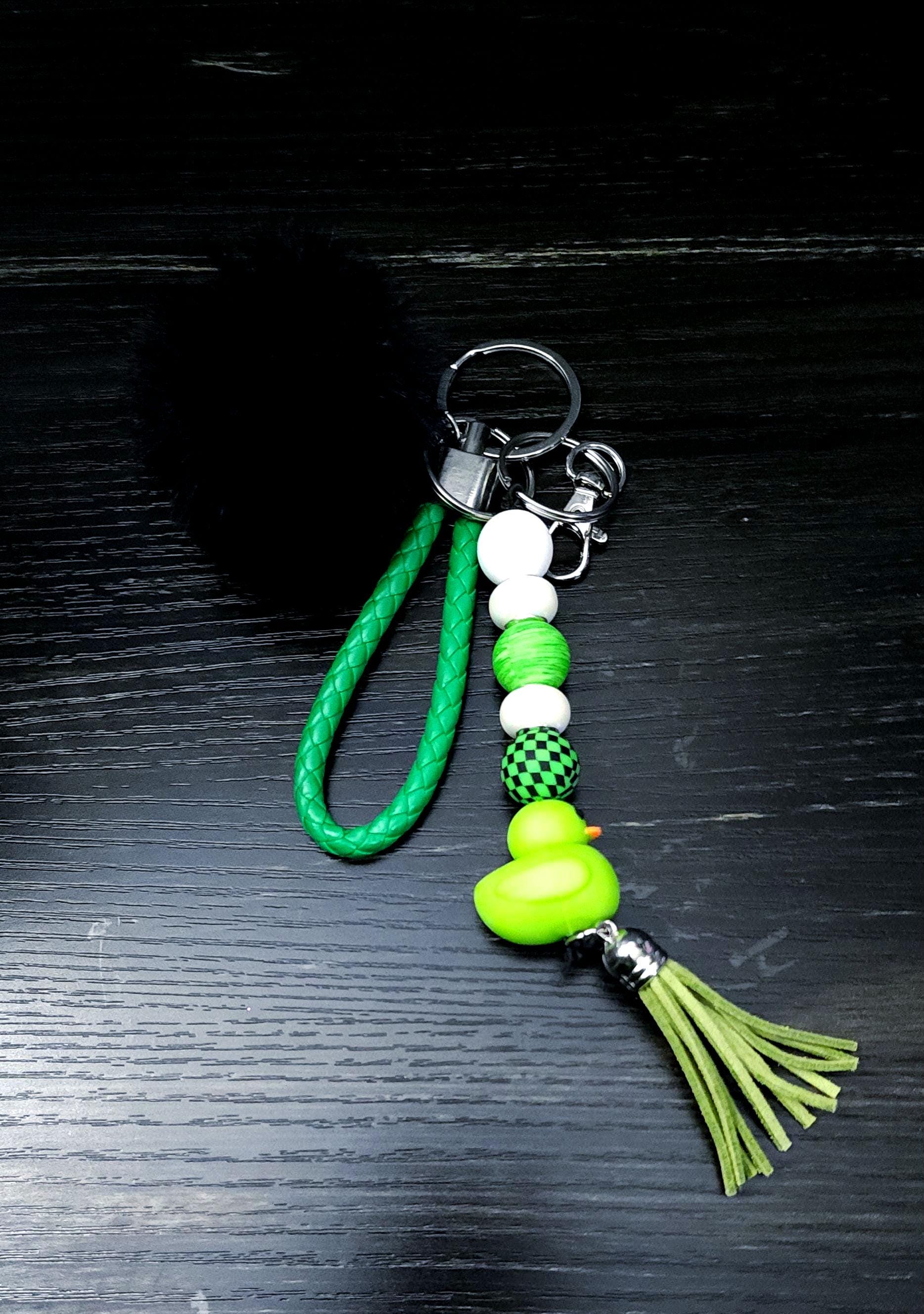 Wrist Lanyard Keychain with Cute Rubber Ducky, Pom Pom Charm, Durable Phone Strap Accessory for Women & Teens - Hempin' Mayhem