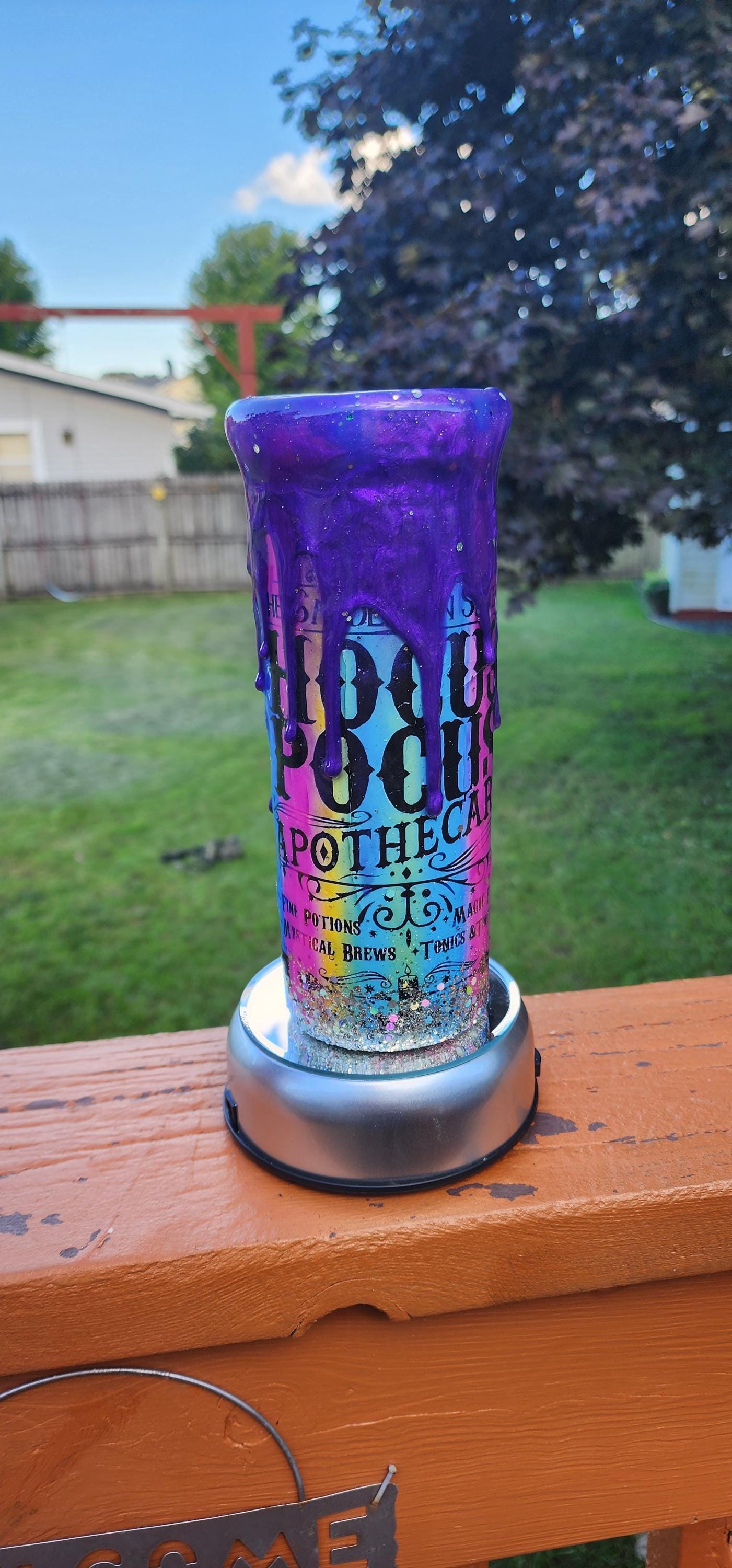 Spooky Season Epoxy Tumbler: Multicolored Bats & Glittery Halloween Cup