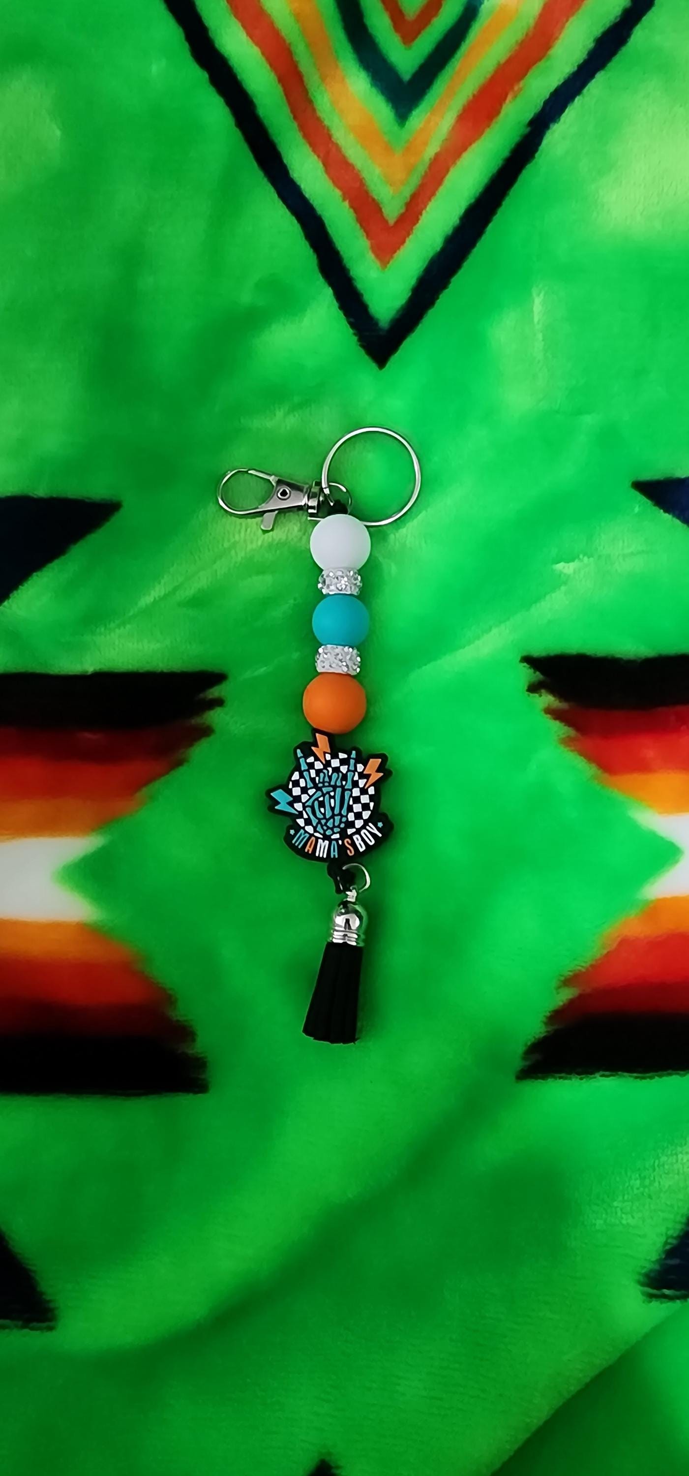 Mama's Boy Beaded Keychain With Tassel